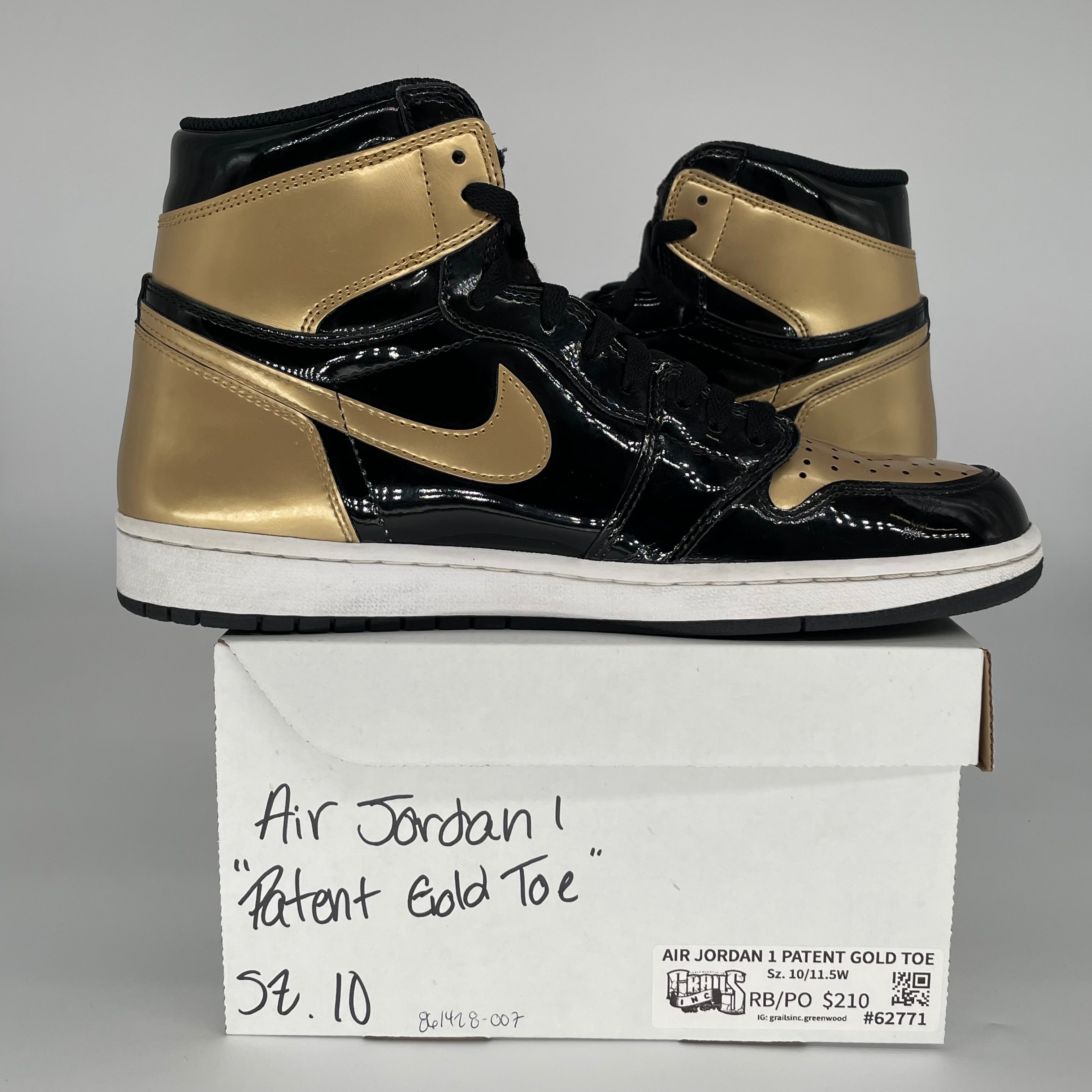 AIR JORDAN 1 PATENT GOLD TOE SIZE 10/11.5W 861428-007