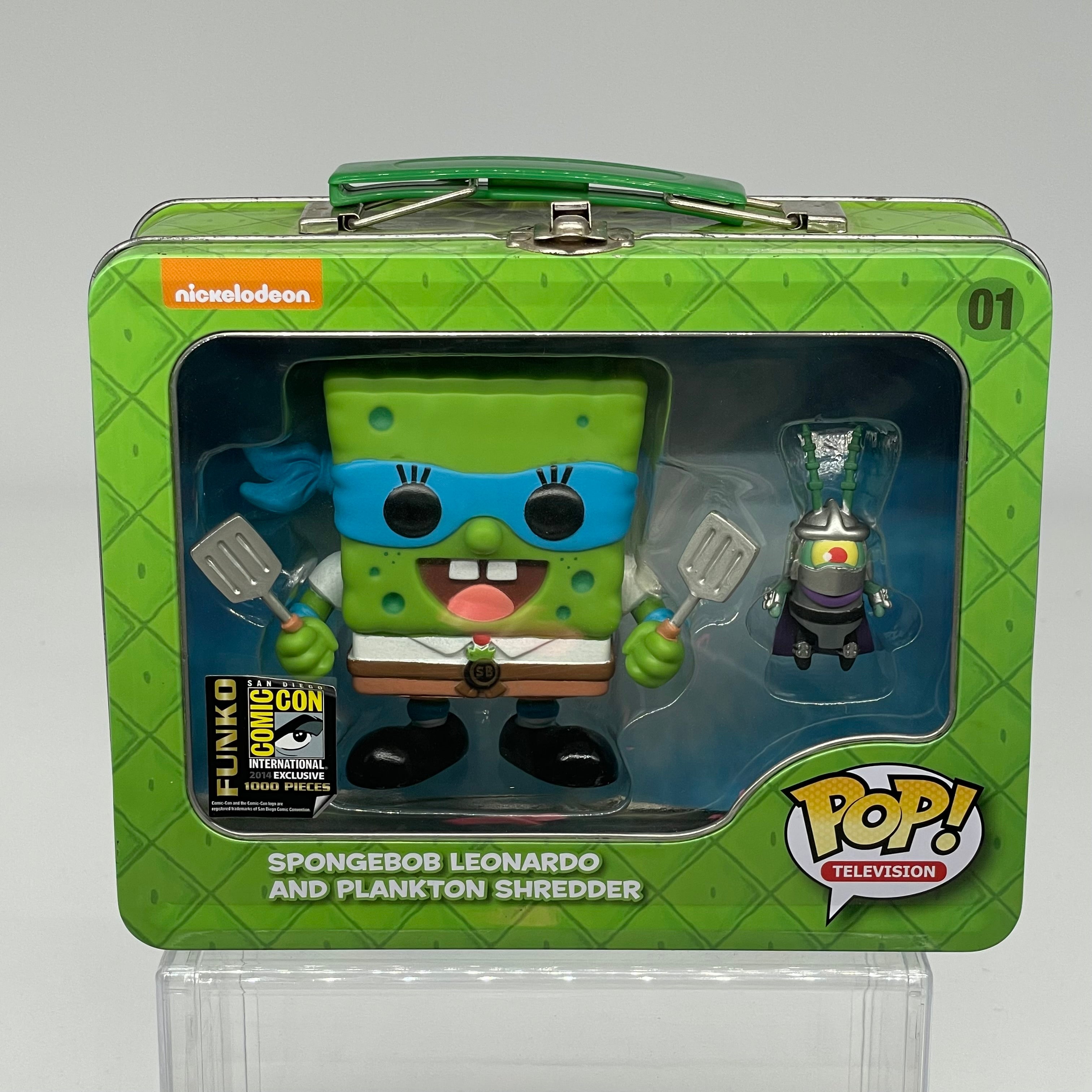FUNKO POP SPONGEBOB LEONARDO AND PLANKTON SHREDDER TMNT LUNCHBOX LE 1000 SDCC