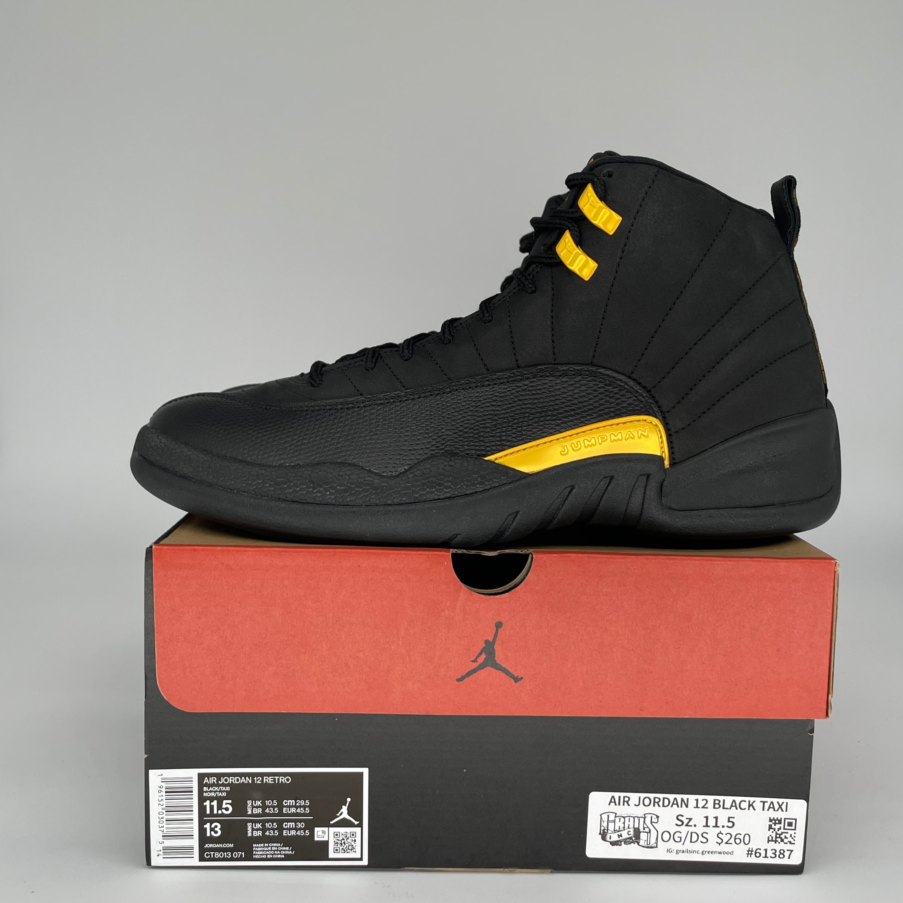 AIR JORDAN 12 BLACK TAXI SIZE 11.5 CT8013-071