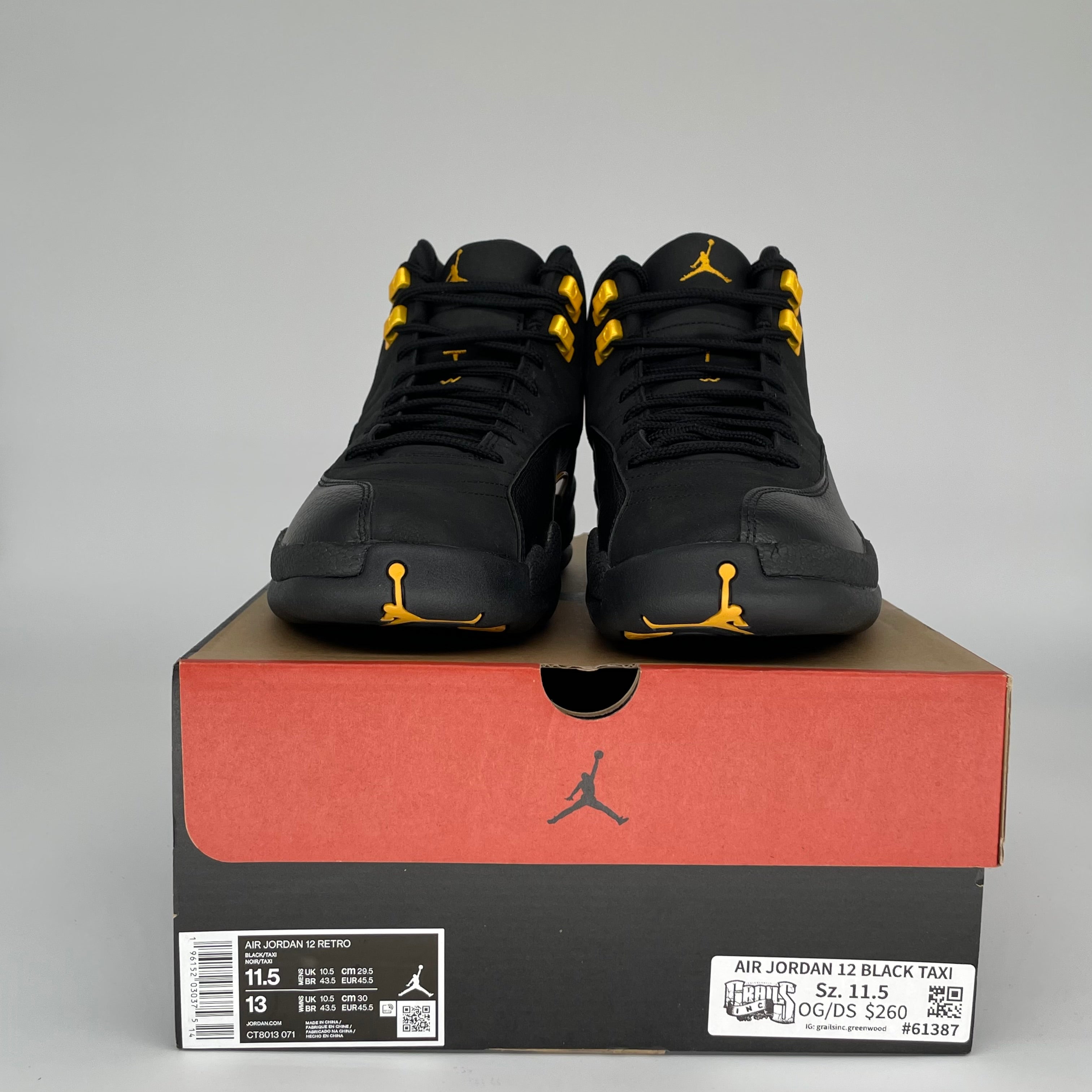 AIR JORDAN 12 BLACK TAXI SIZE 11.5 CT8013-071