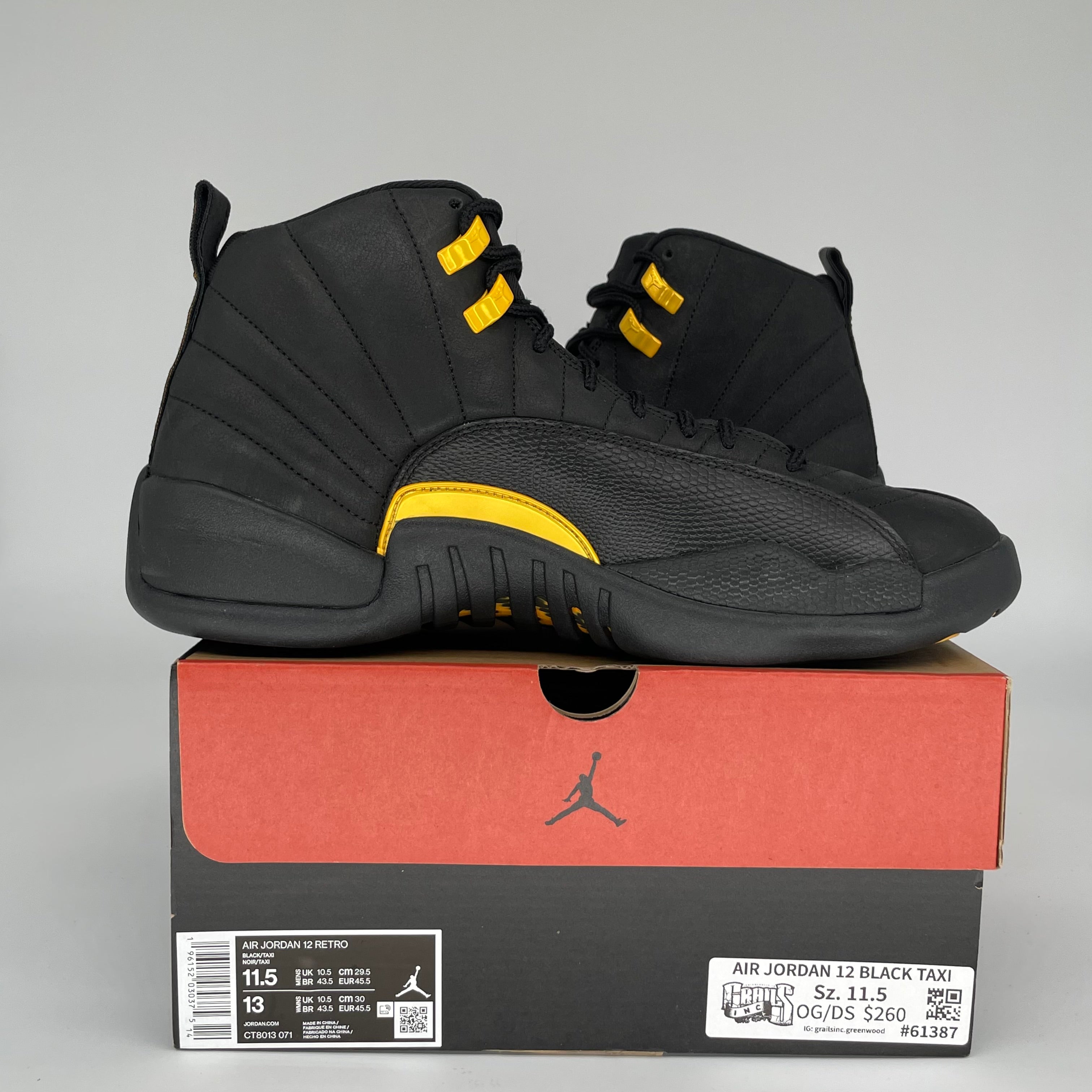 AIR JORDAN 12 BLACK TAXI SIZE 11.5 CT8013-071
