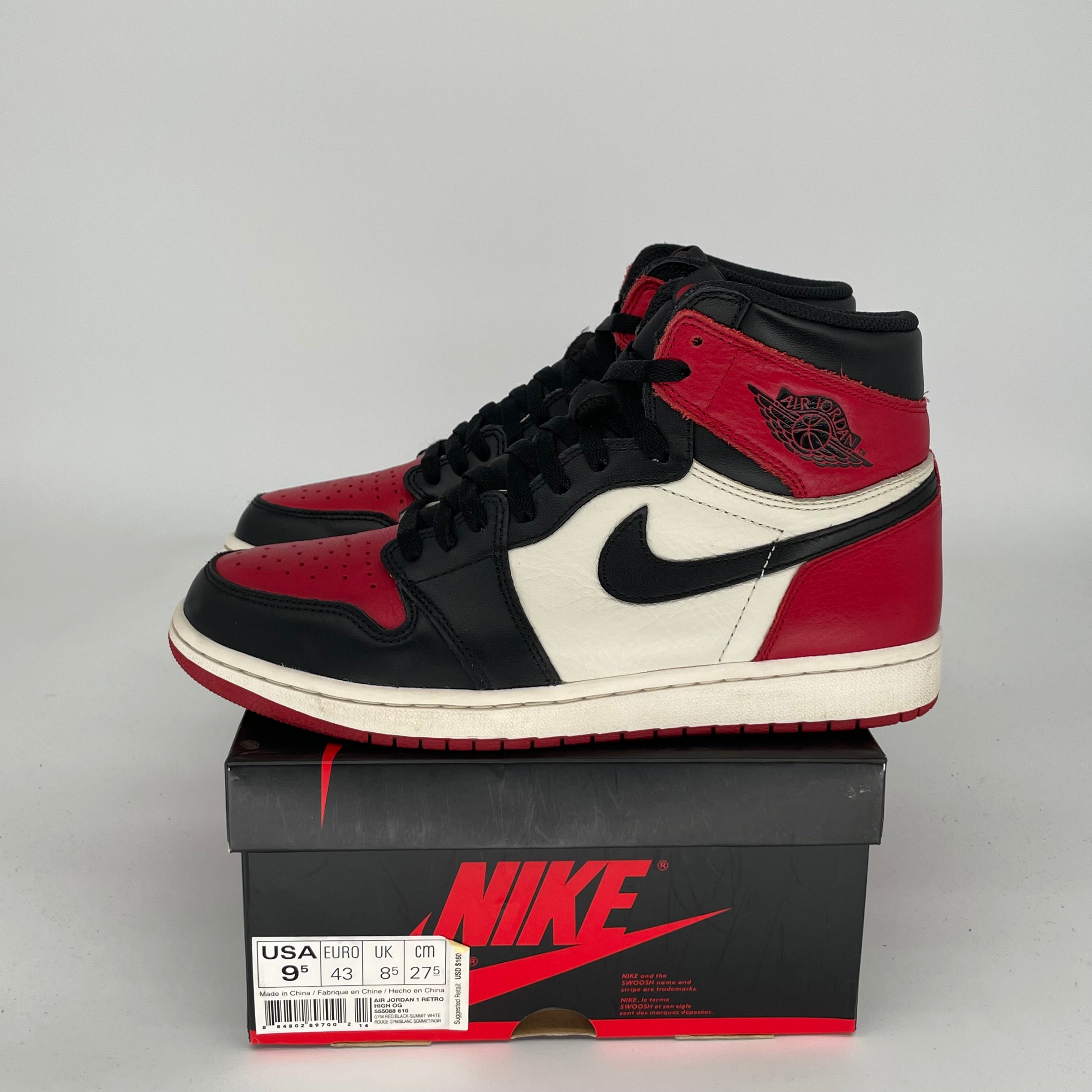 AIR JORDAN 1 BRED TOE SIZE 9.5 555088-610