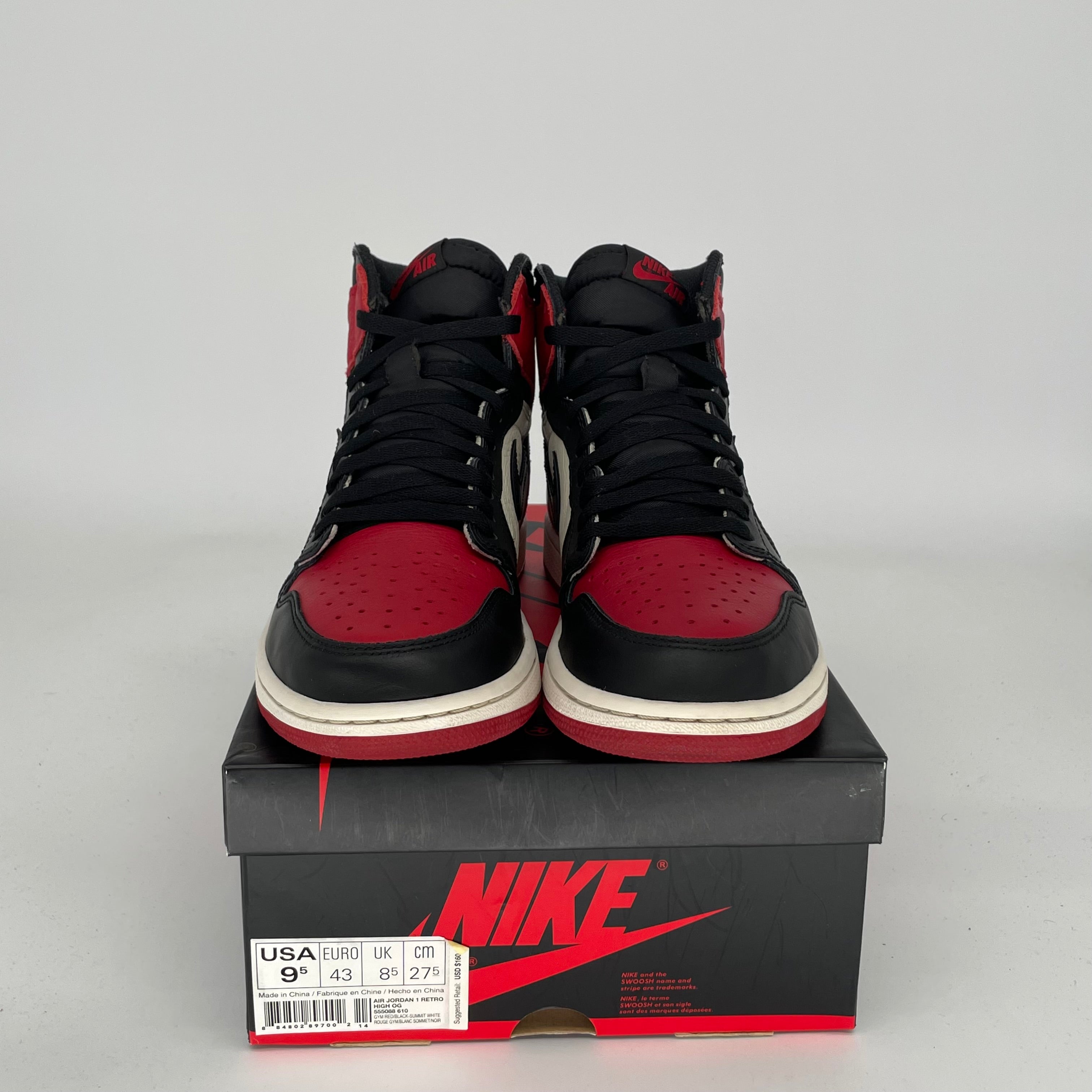 AIR JORDAN 1 BRED TOE SIZE 9.5 555088-610