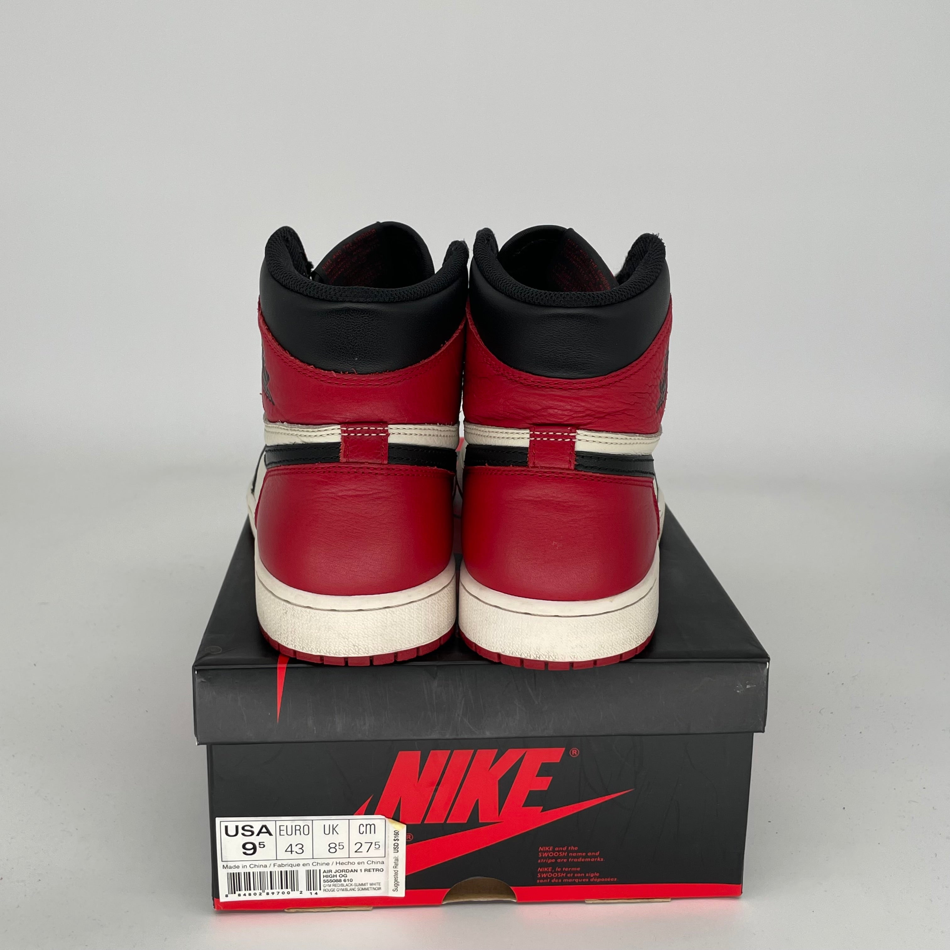 AIR JORDAN 1 BRED TOE SIZE 9.5 555088-610