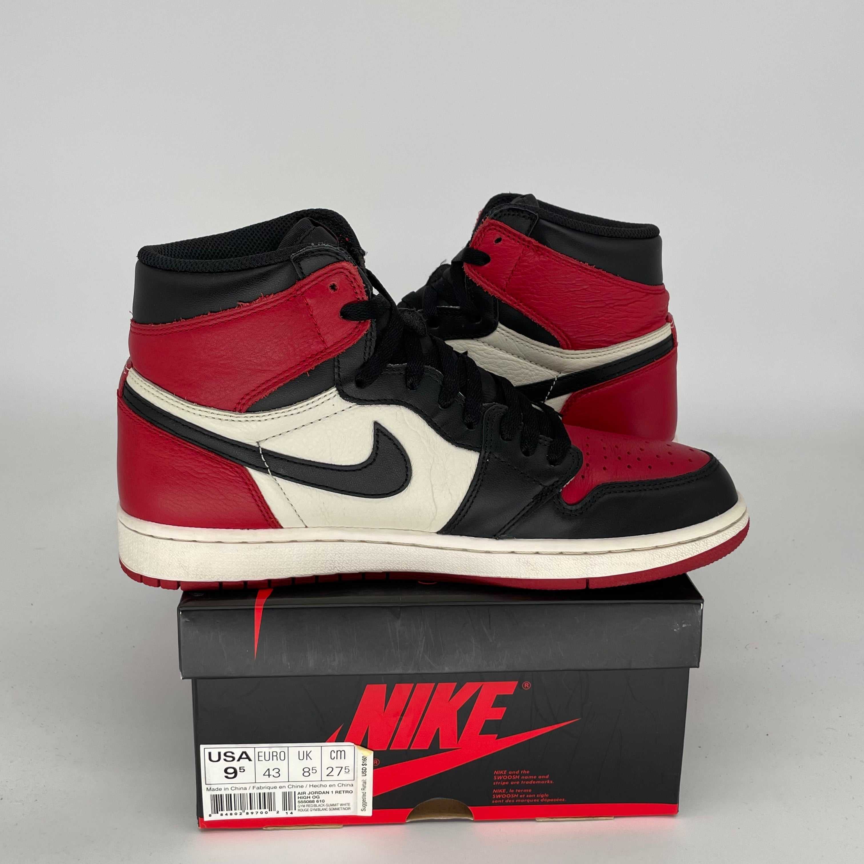 AIR JORDAN 1 BRED TOE SIZE 9.5 555088-610