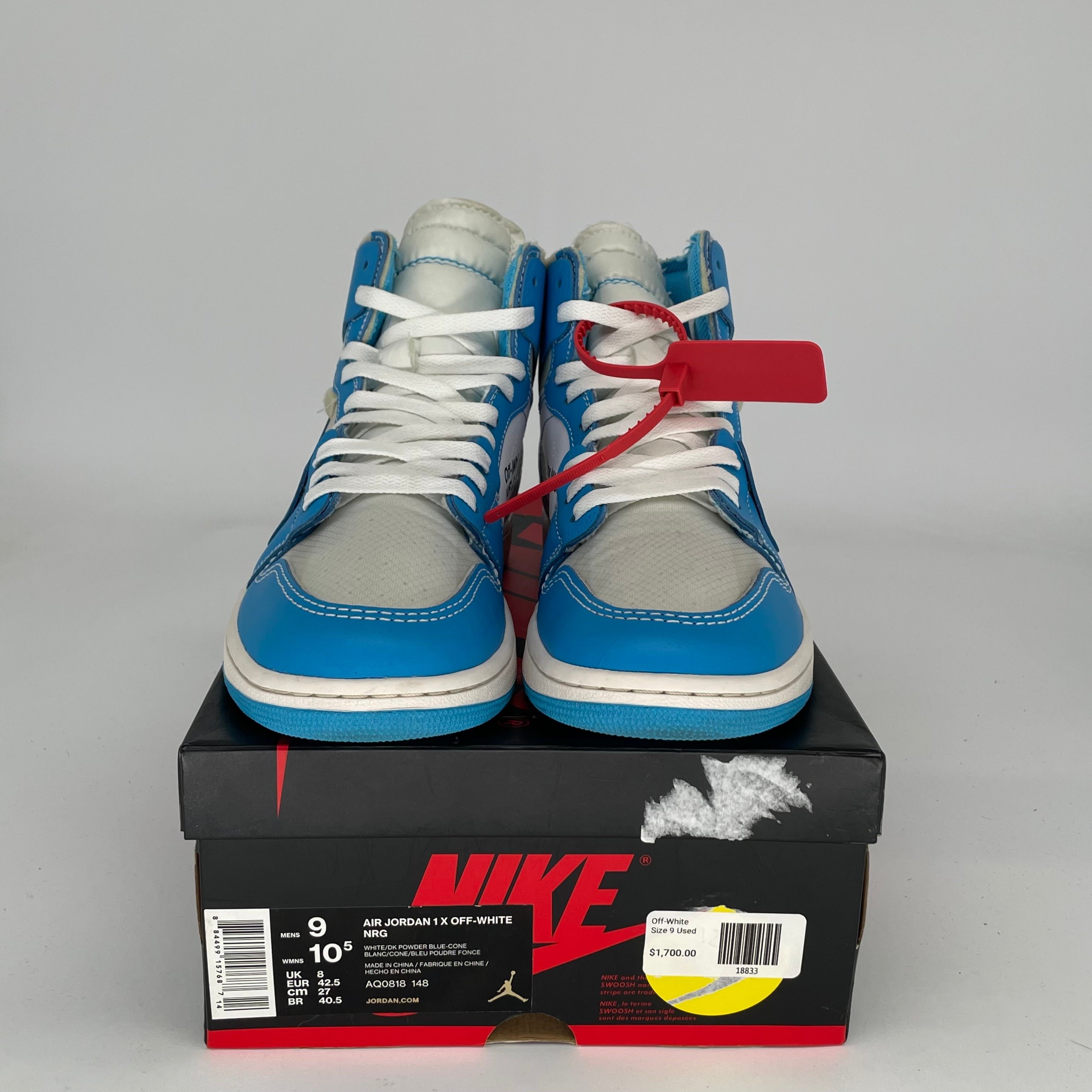 AIR JORDAN 1 OFF WHITE UNC SIZE 9 AQ0818-148