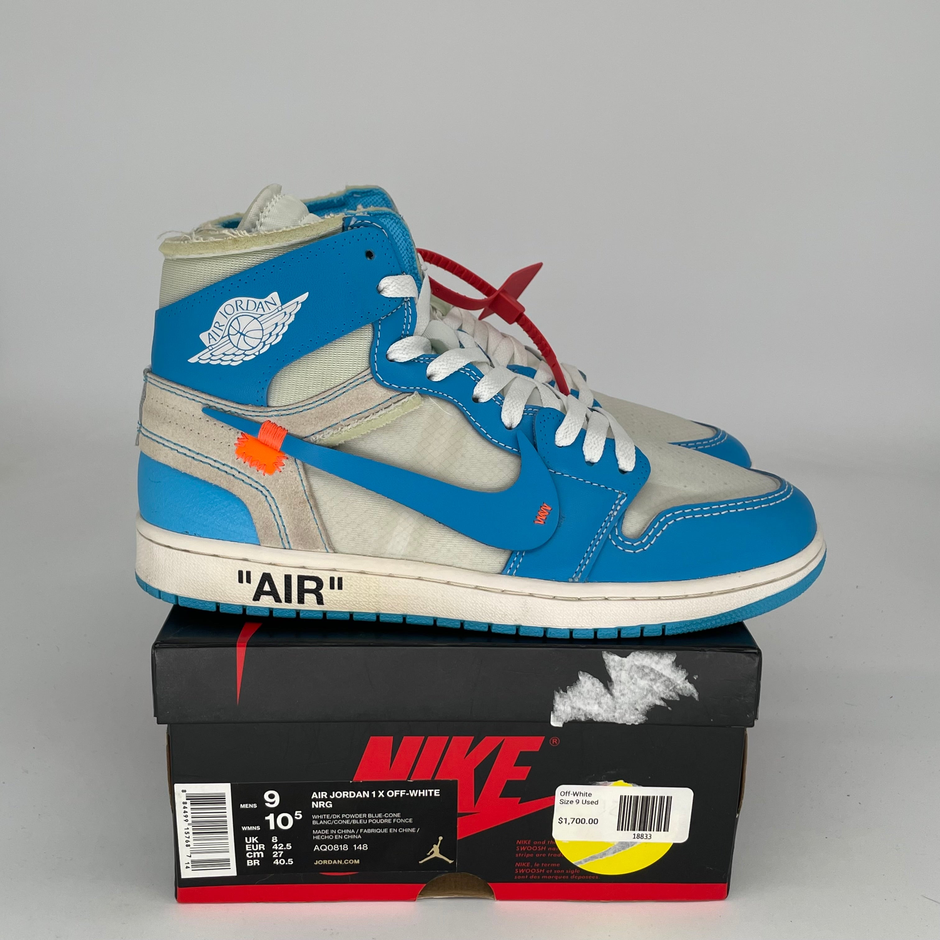 AIR JORDAN 1 OFF WHITE UNC SIZE 9 AQ0818-148