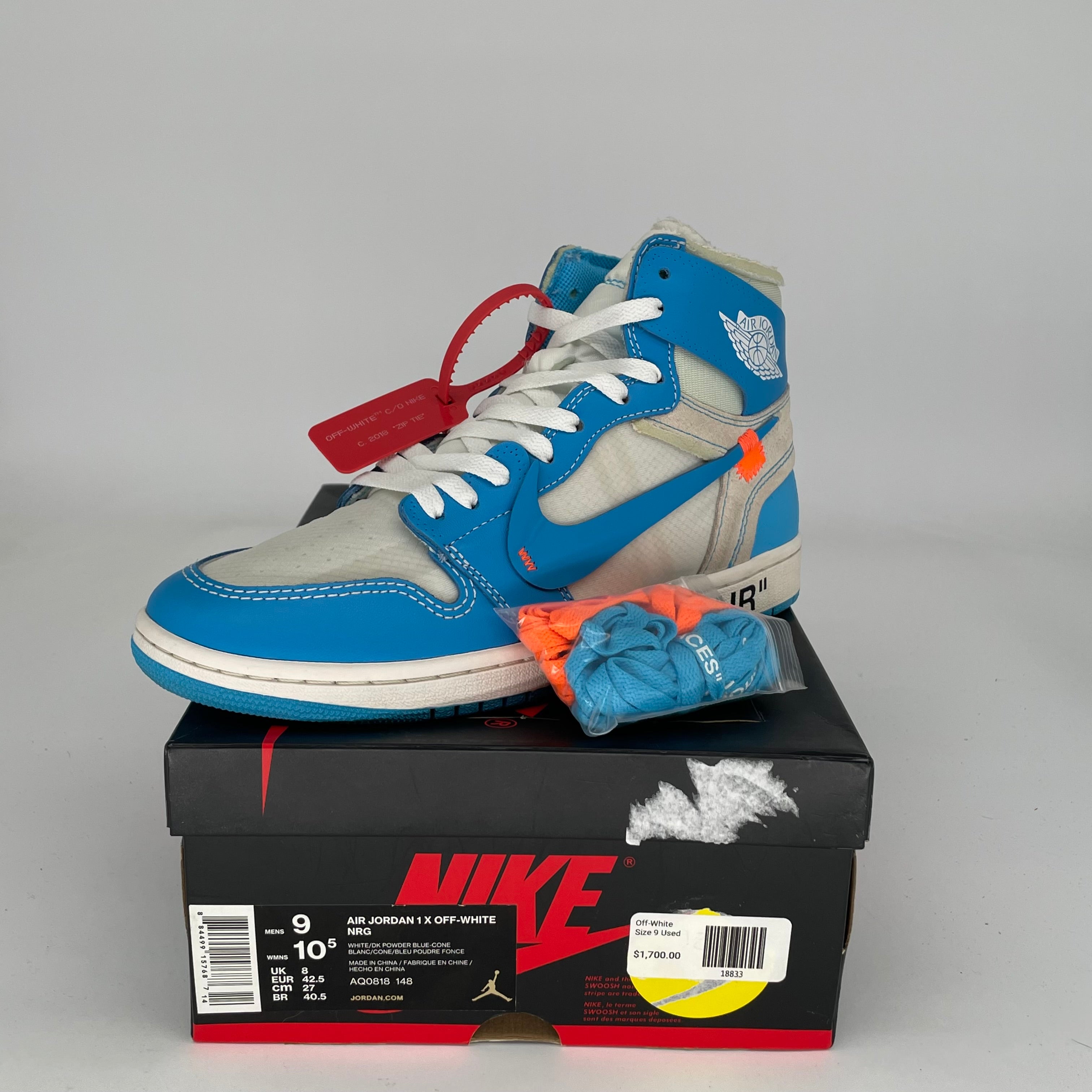 AIR JORDAN 1 OFF WHITE UNC SIZE 9 AQ0818-148