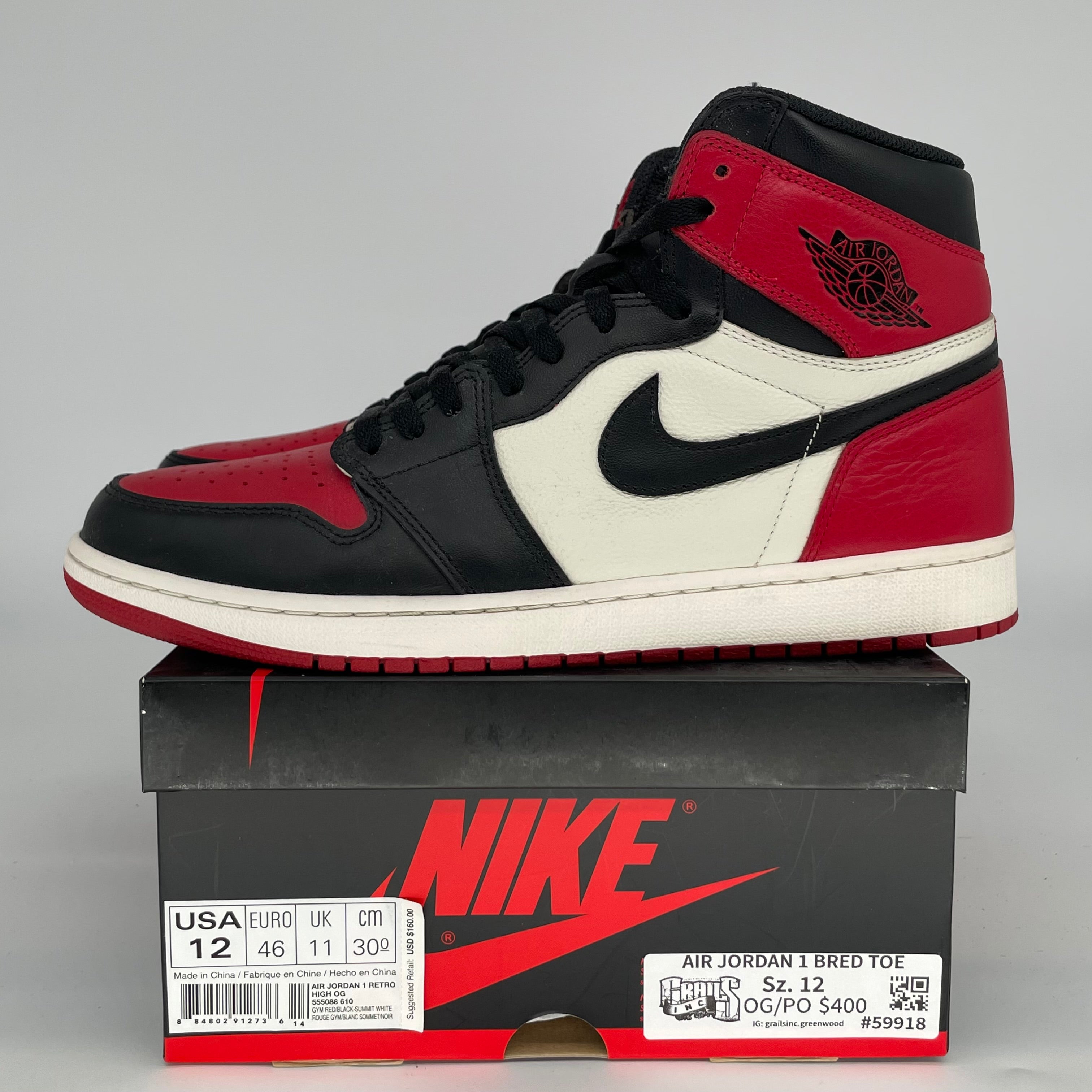 AIR JORDAN 1 BRED TOE SIZE 12/13.5W 555088-610