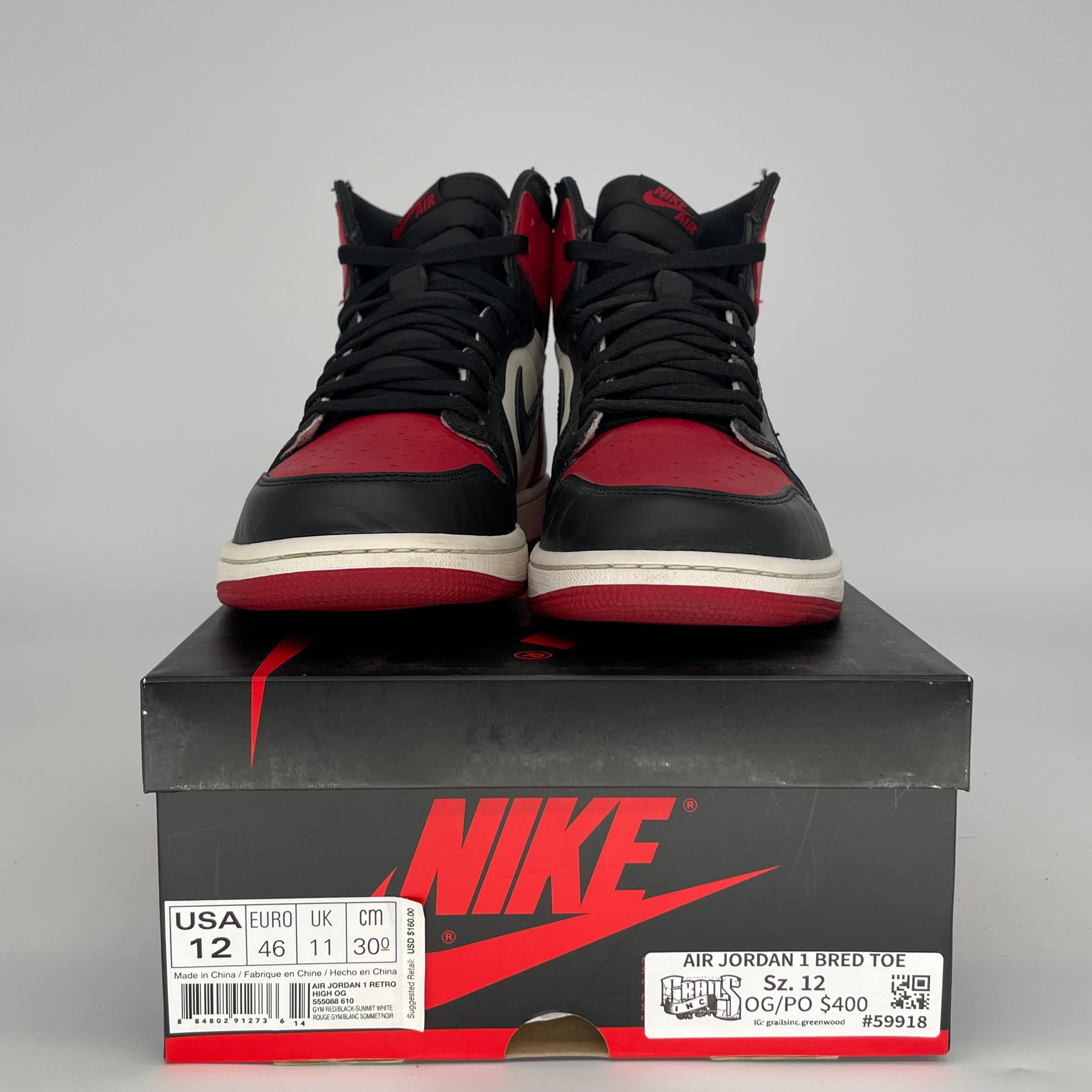 AIR JORDAN 1 BRED TOE SIZE 12/13.5W 555088-610