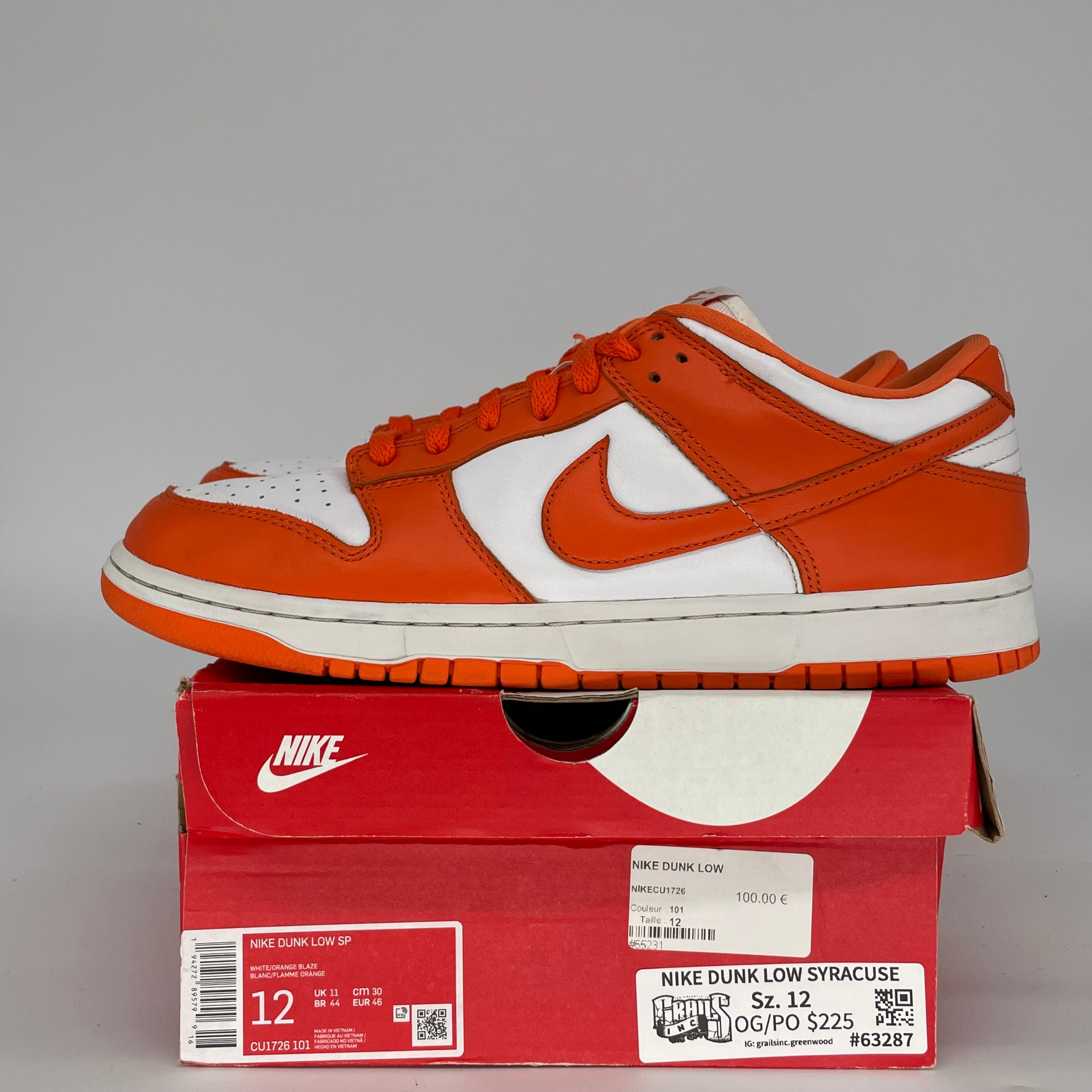 NIKE DUNK LOW SYRACUSE  CU1726-101 SIZE 12/13.5W
