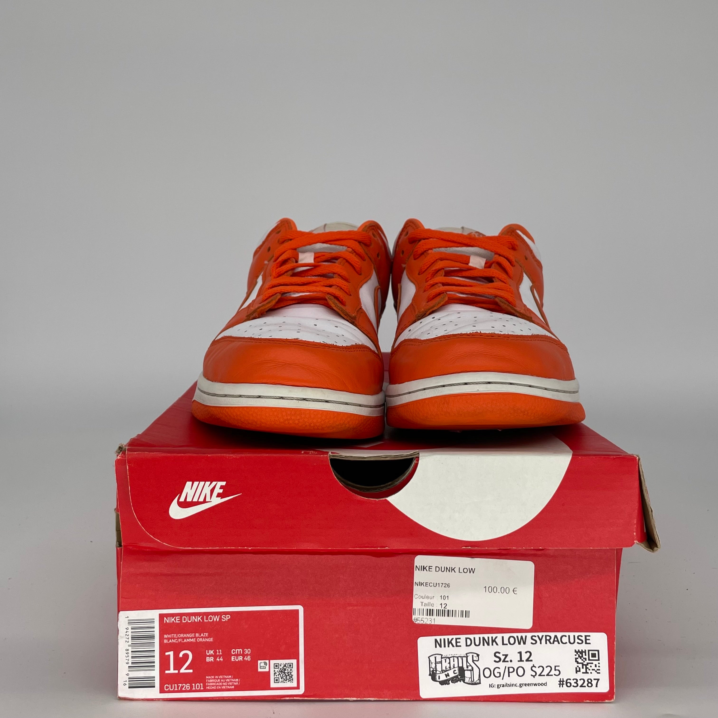 NIKE DUNK LOW SYRACUSE  CU1726-101 SIZE 12/13.5W