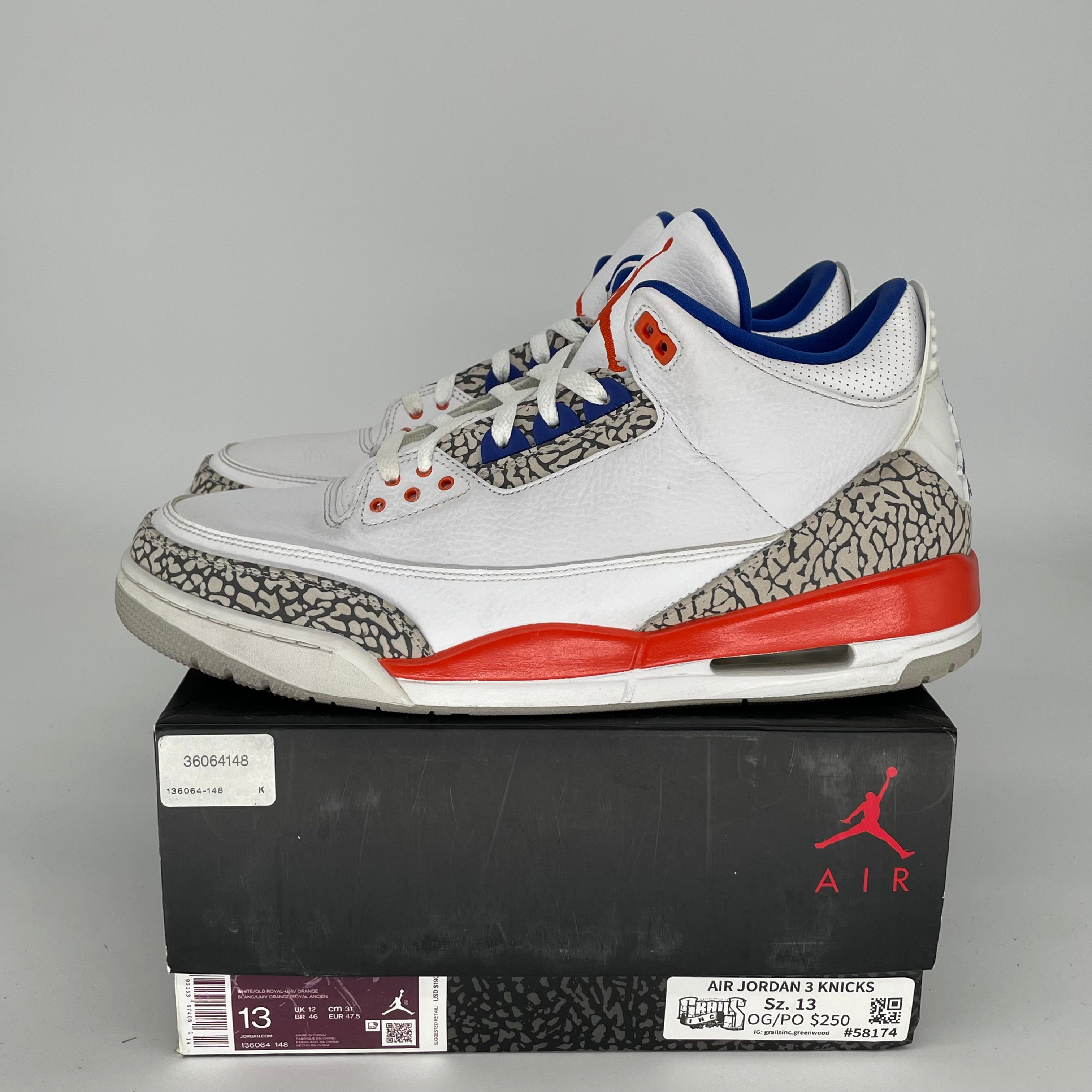 AIR JORDAN 3 KNICKS SIZE 13 136064-148