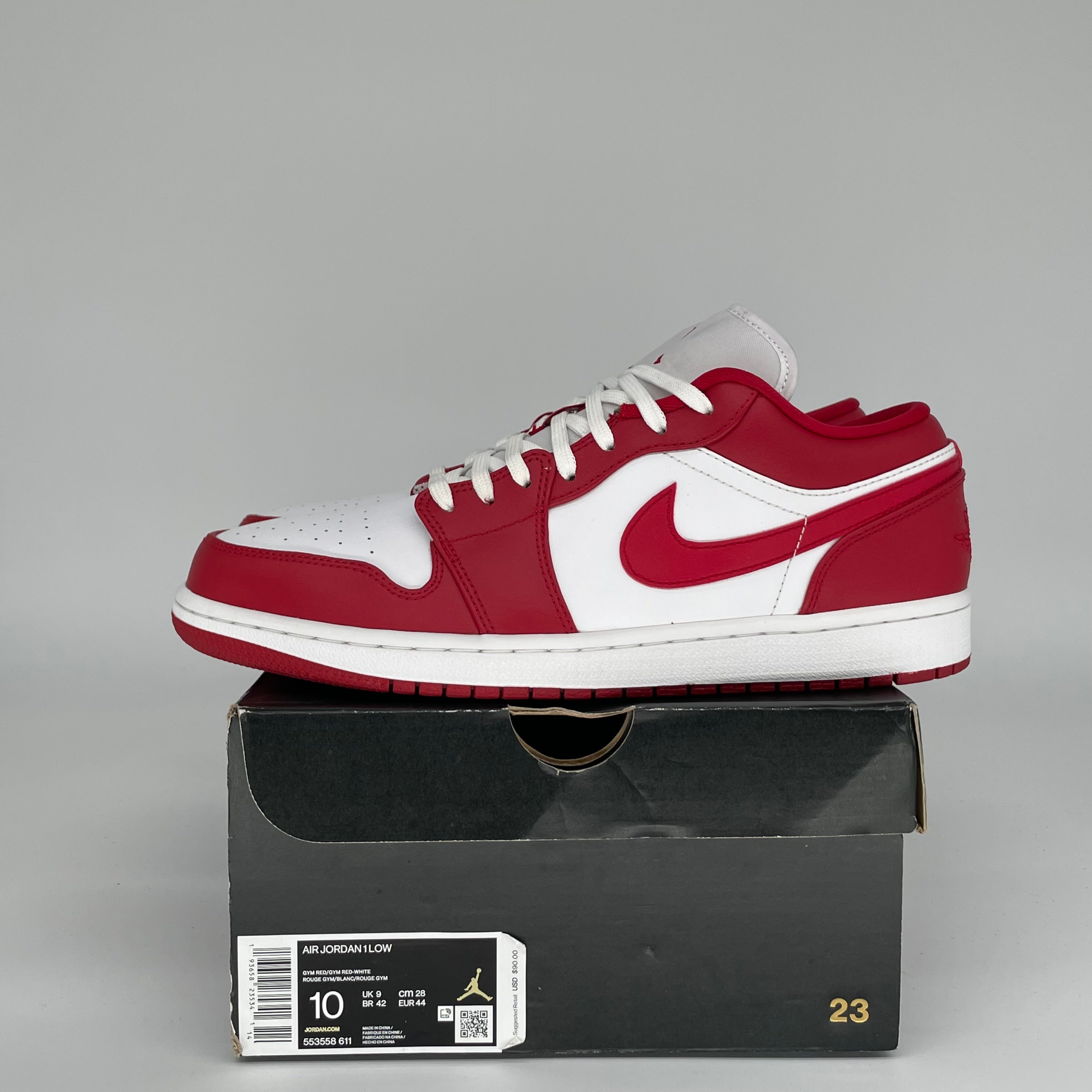 AIR JORDAN 1 LOW GYM RED WHITE SIZE 10/11.5W 553558-611