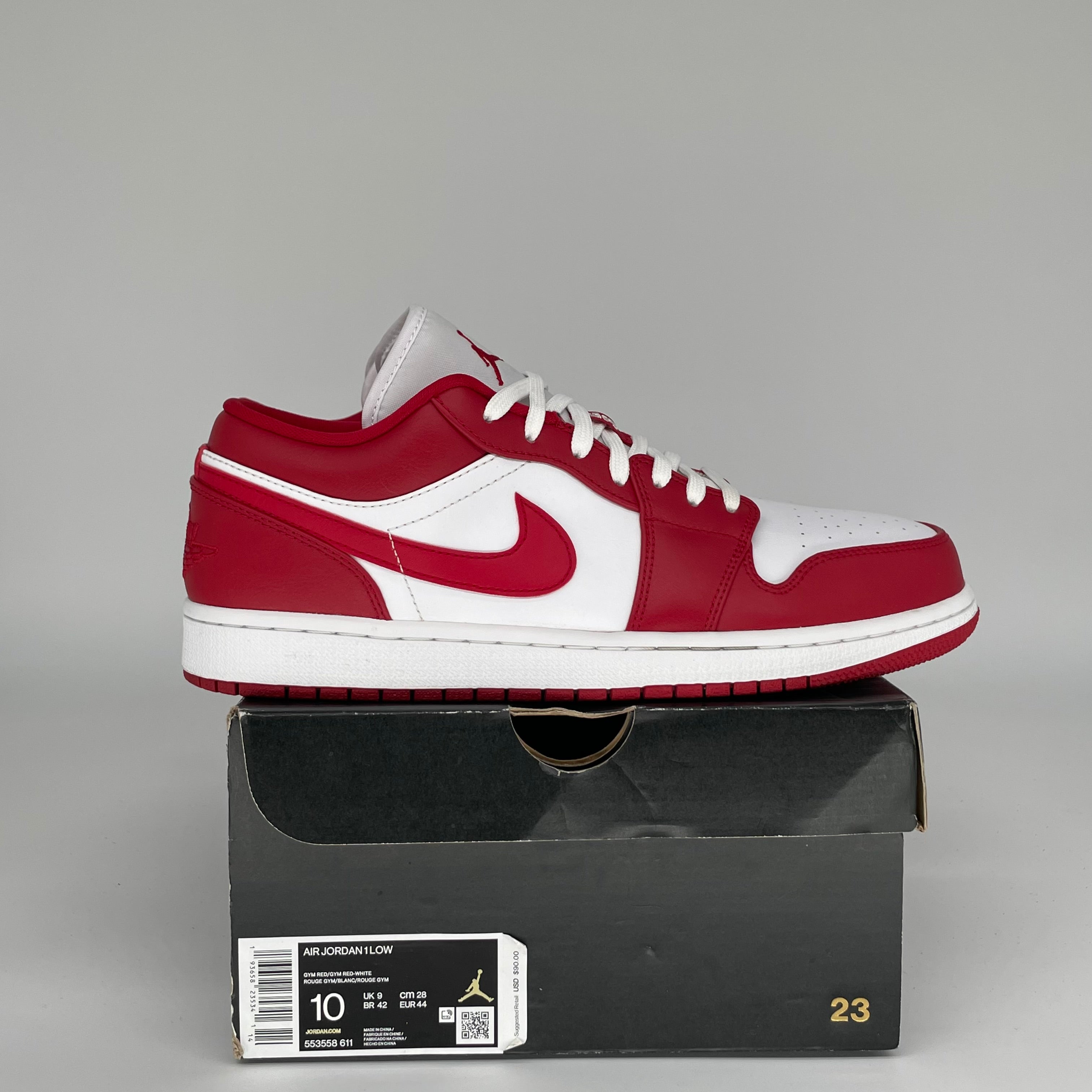 AIR JORDAN 1 LOW GYM RED WHITE SIZE 10/11.5W 553558-611