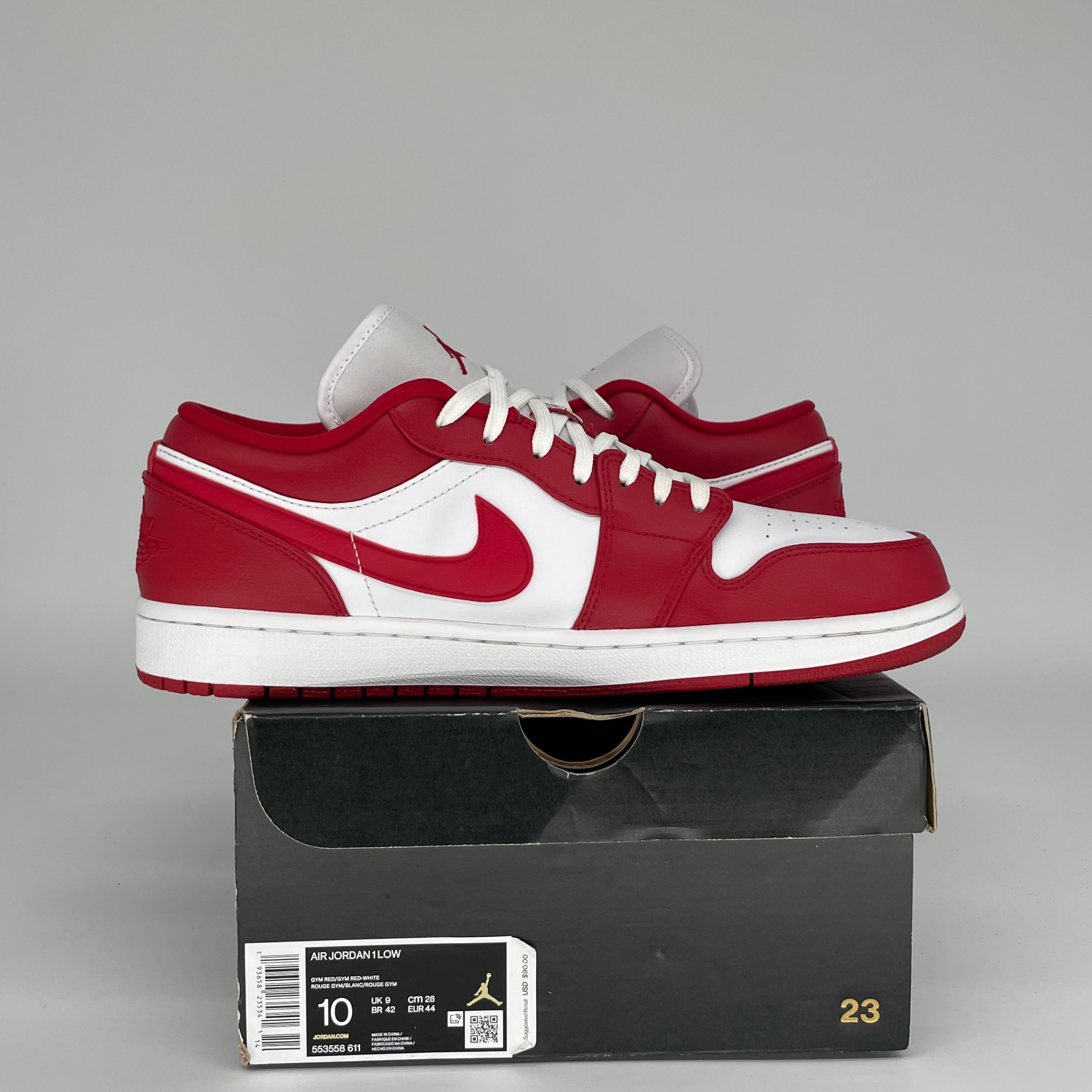 AIR JORDAN 1 LOW GYM RED WHITE SIZE 10/11.5W 553558-611