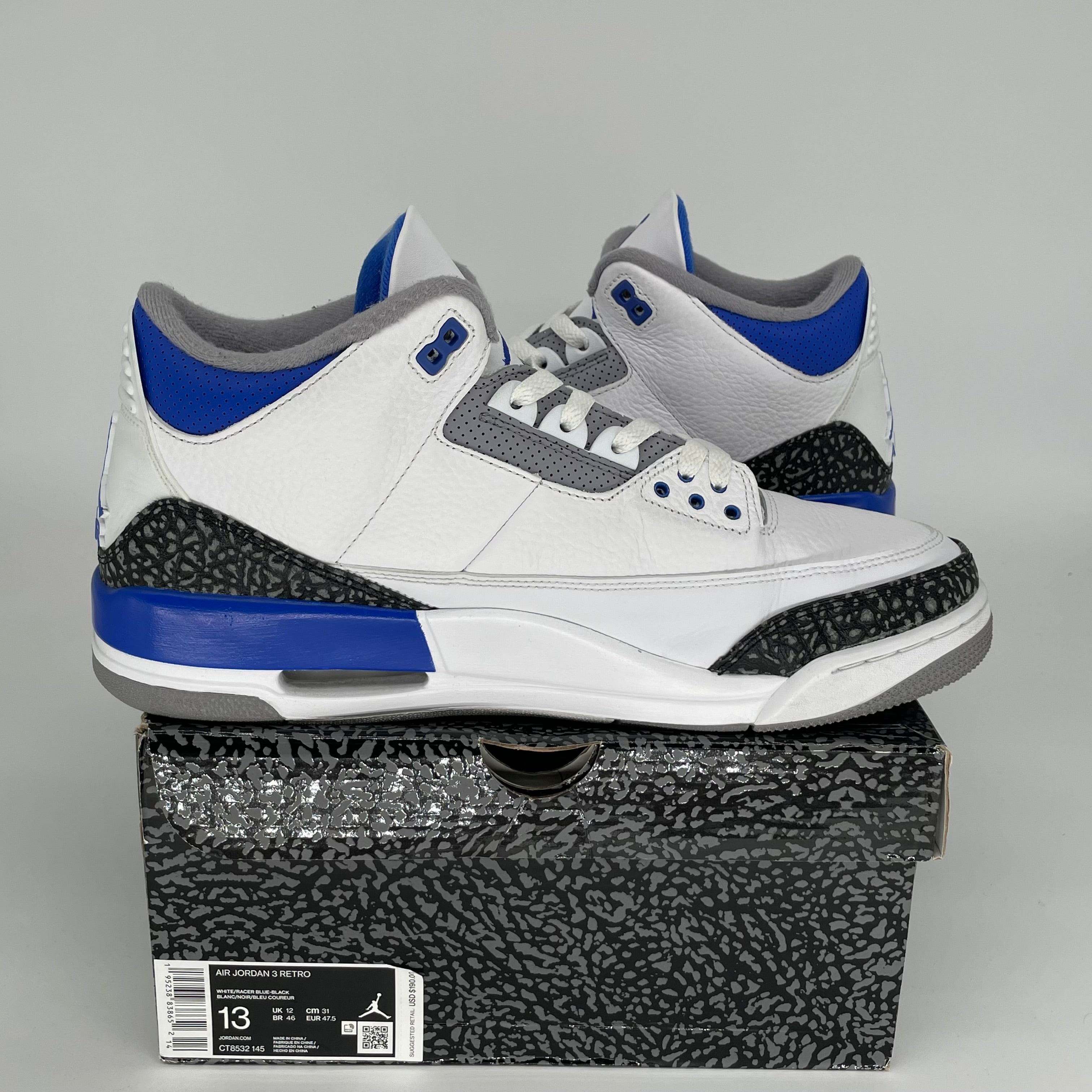 AIR JORDAN 3 RACER BLUE SIZE 13 CT8532-145