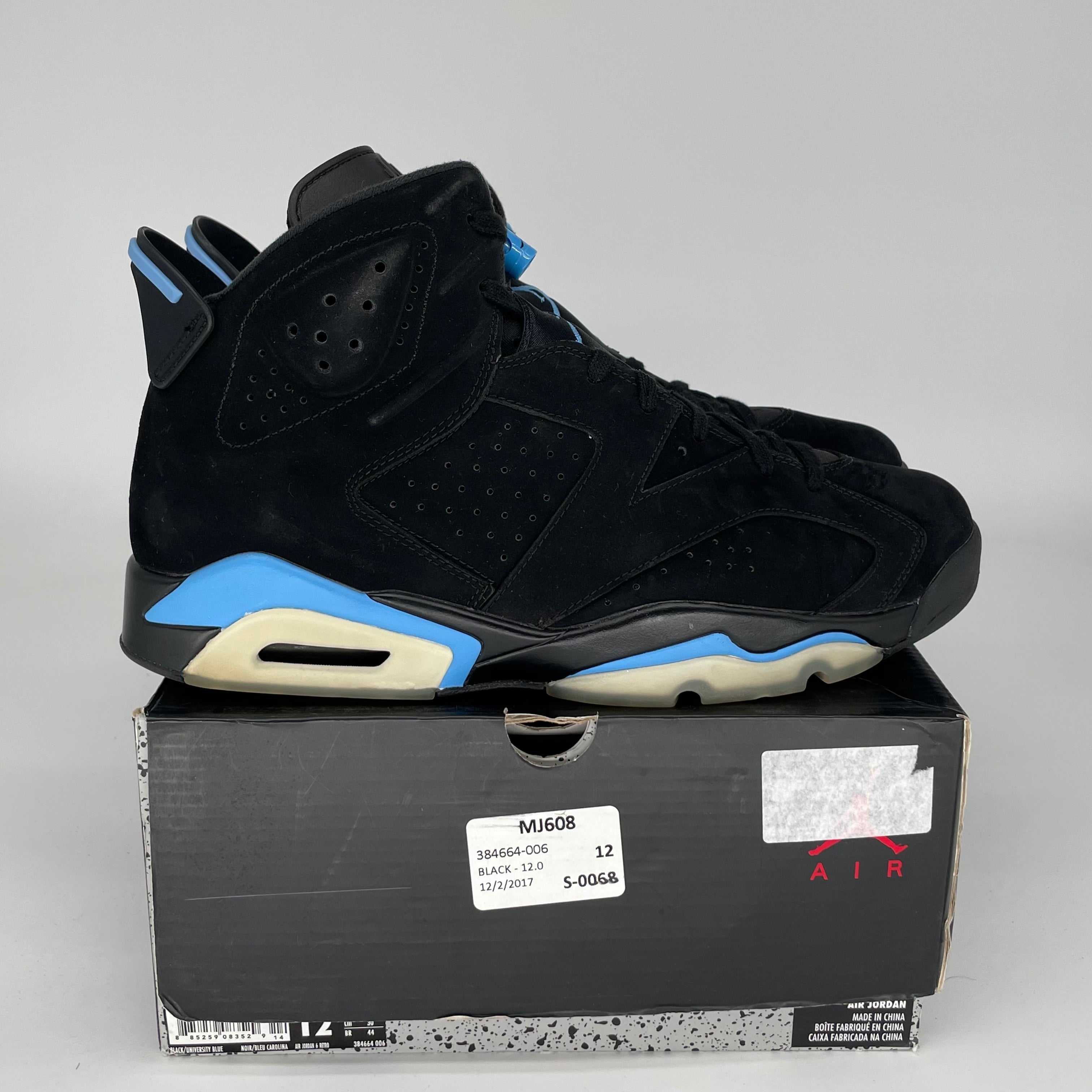 AIR JORDAN 6 UNC BLACK SIZE 12 384664-006