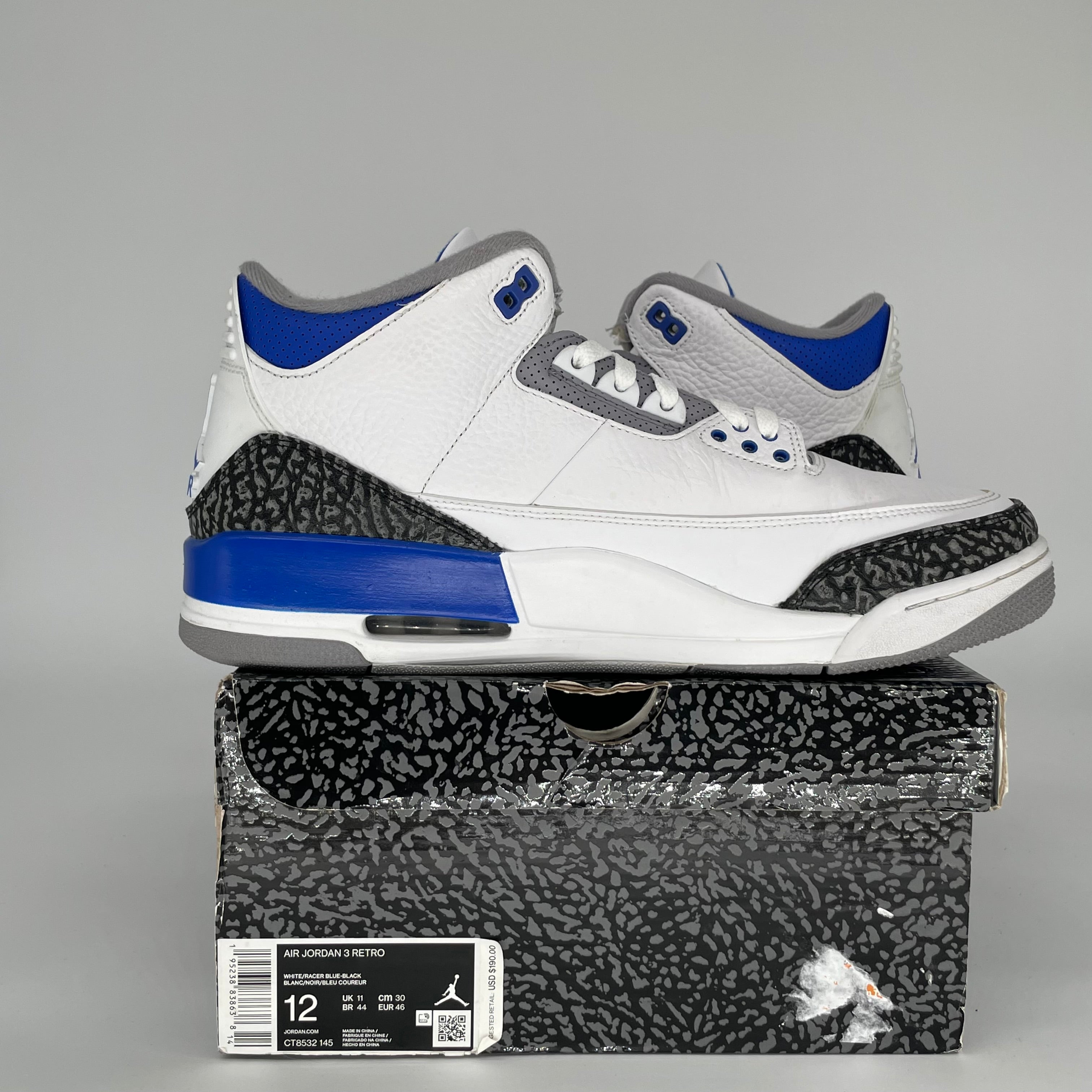 AIR JORDAN 3 RACER BLUE SIZE 12 CT8532-145