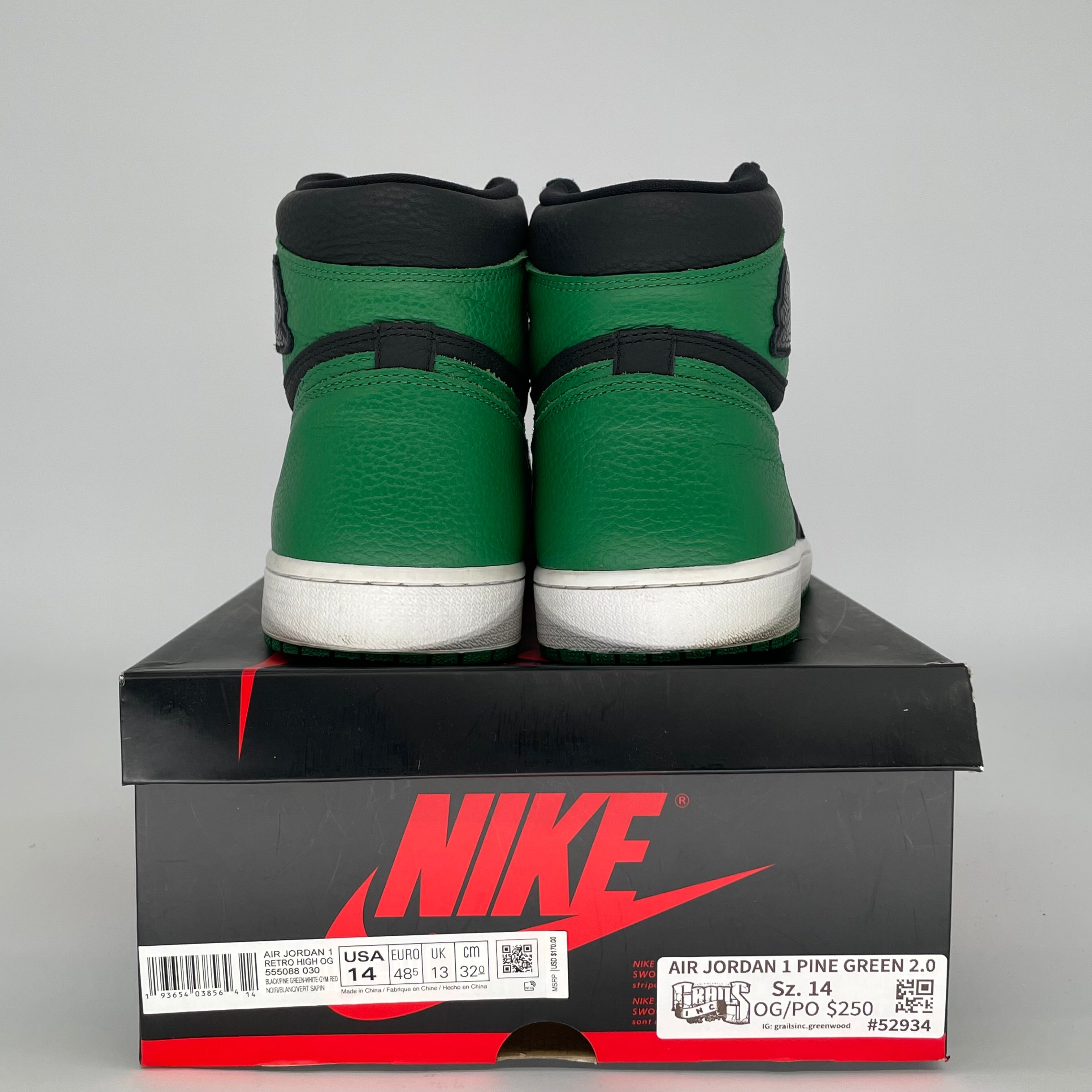 AIR JORDAN 1 PINE GREEN BLACK SIZE 14 555088-030