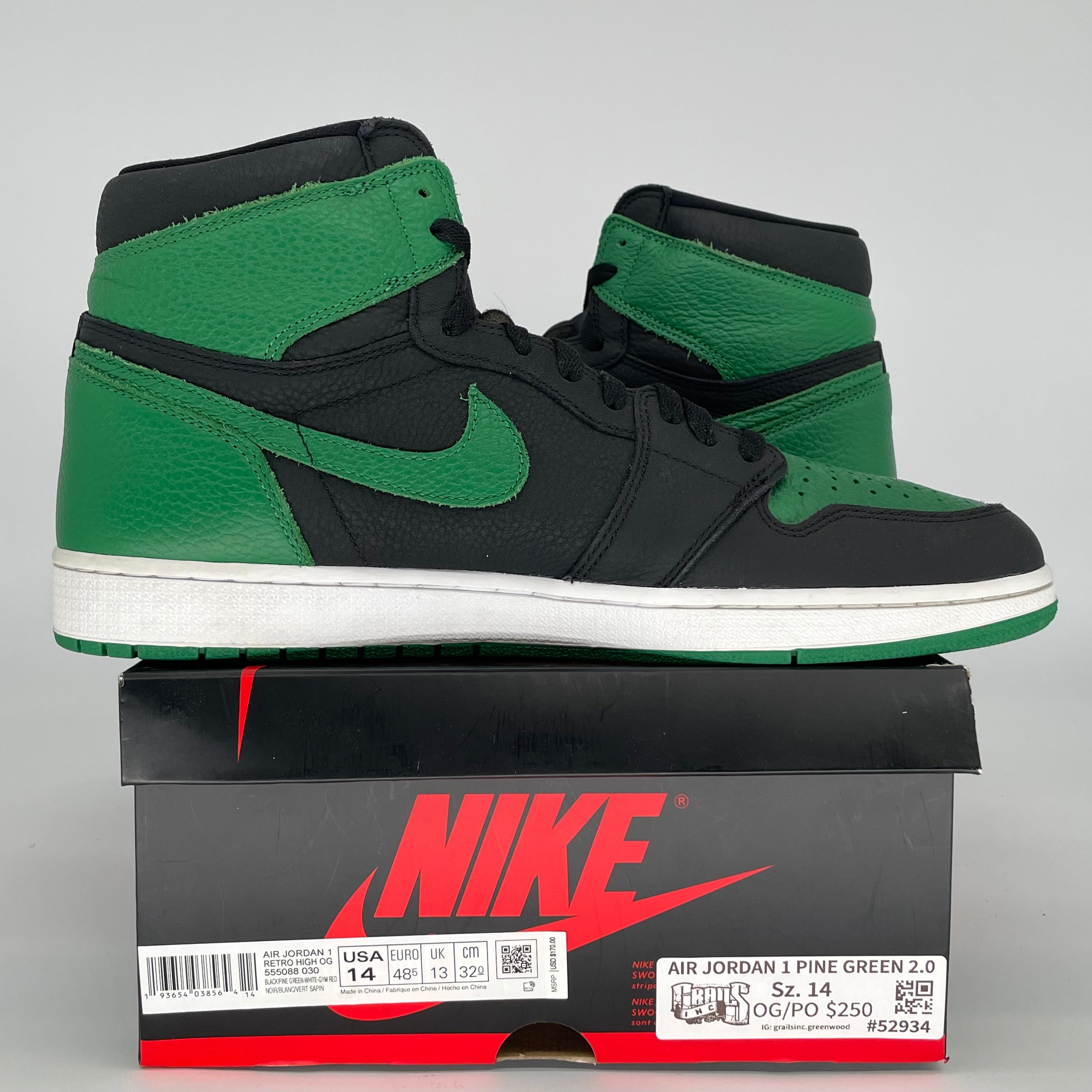 AIR JORDAN 1 PINE GREEN BLACK SIZE 14 555088-030