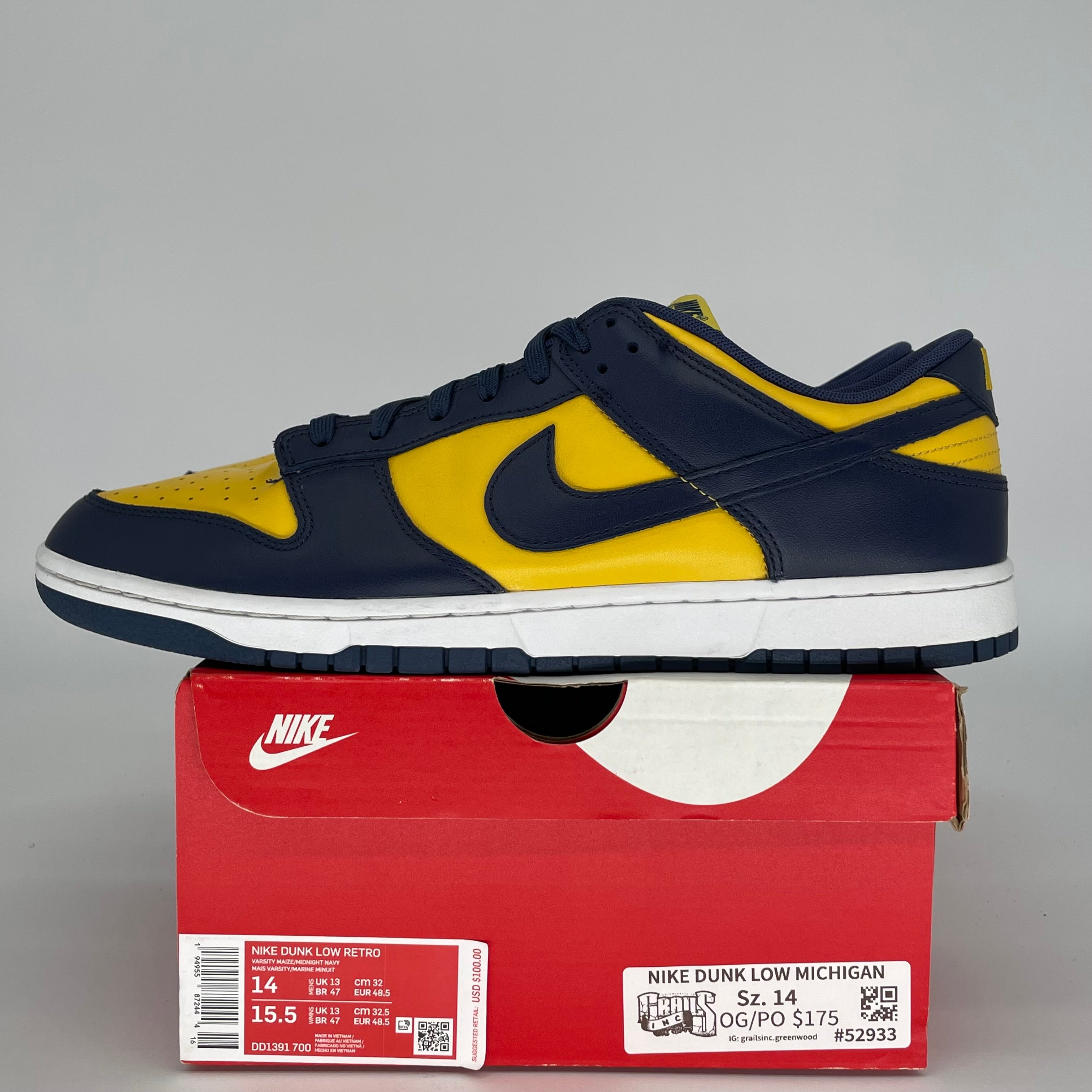 NIKE DUNK LOW MICHIGAN SIZE 14/15.5W DD1391-700