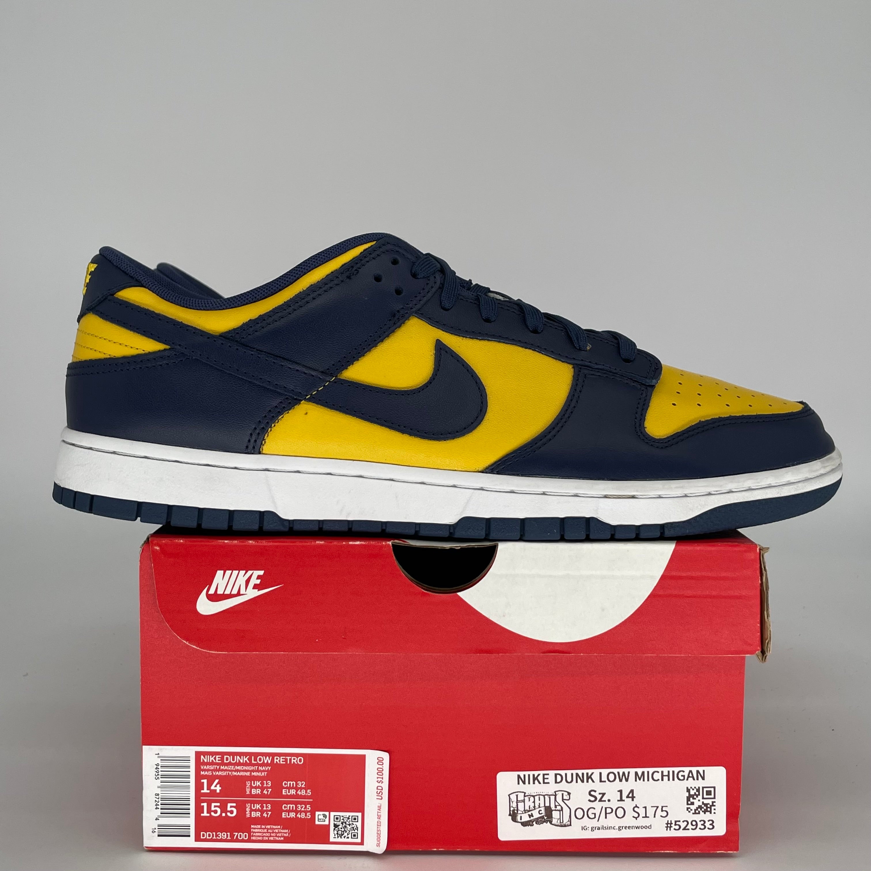 NIKE DUNK LOW MICHIGAN SIZE 14/15.5W DD1391-700