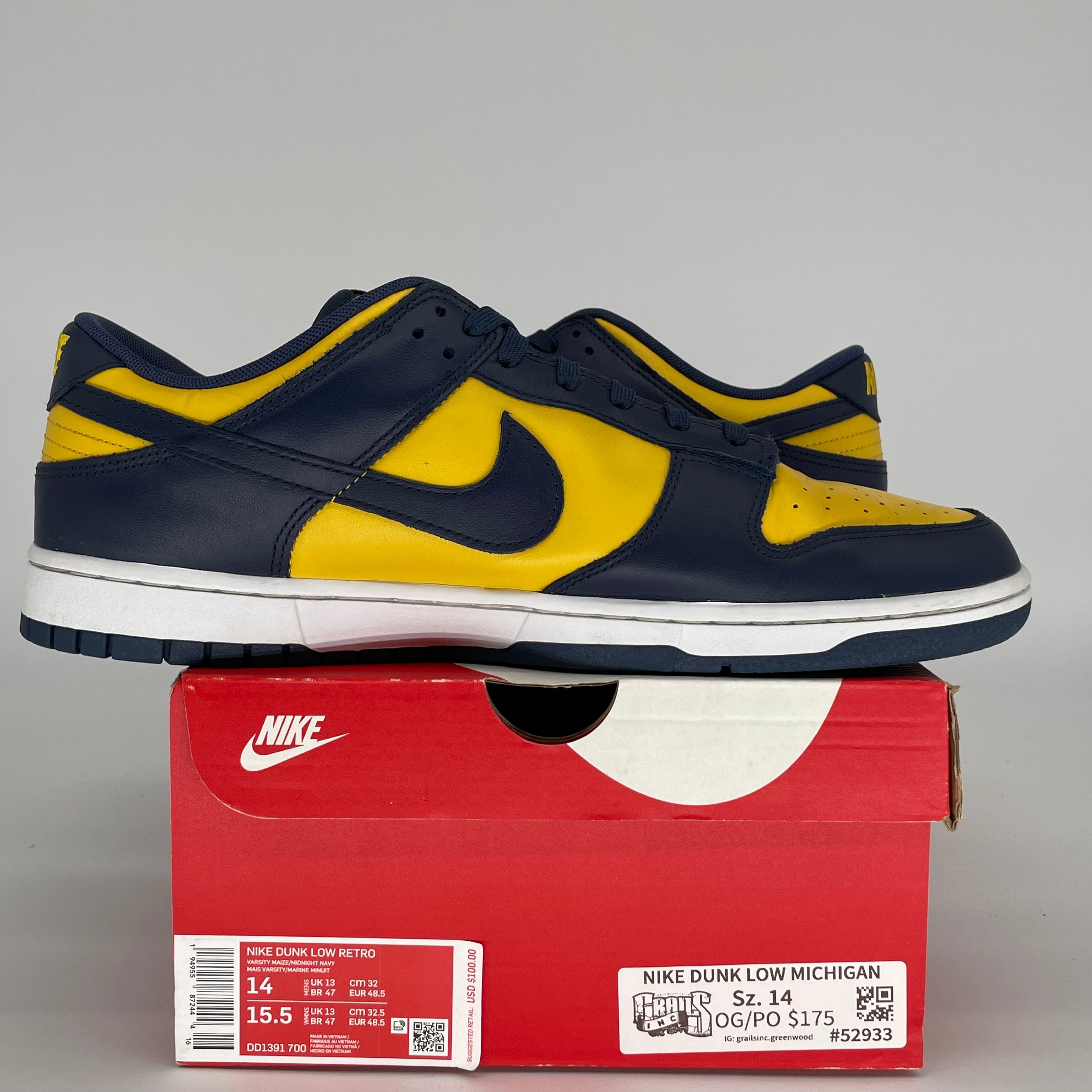 NIKE DUNK LOW MICHIGAN SIZE 14/15.5W DD1391-700