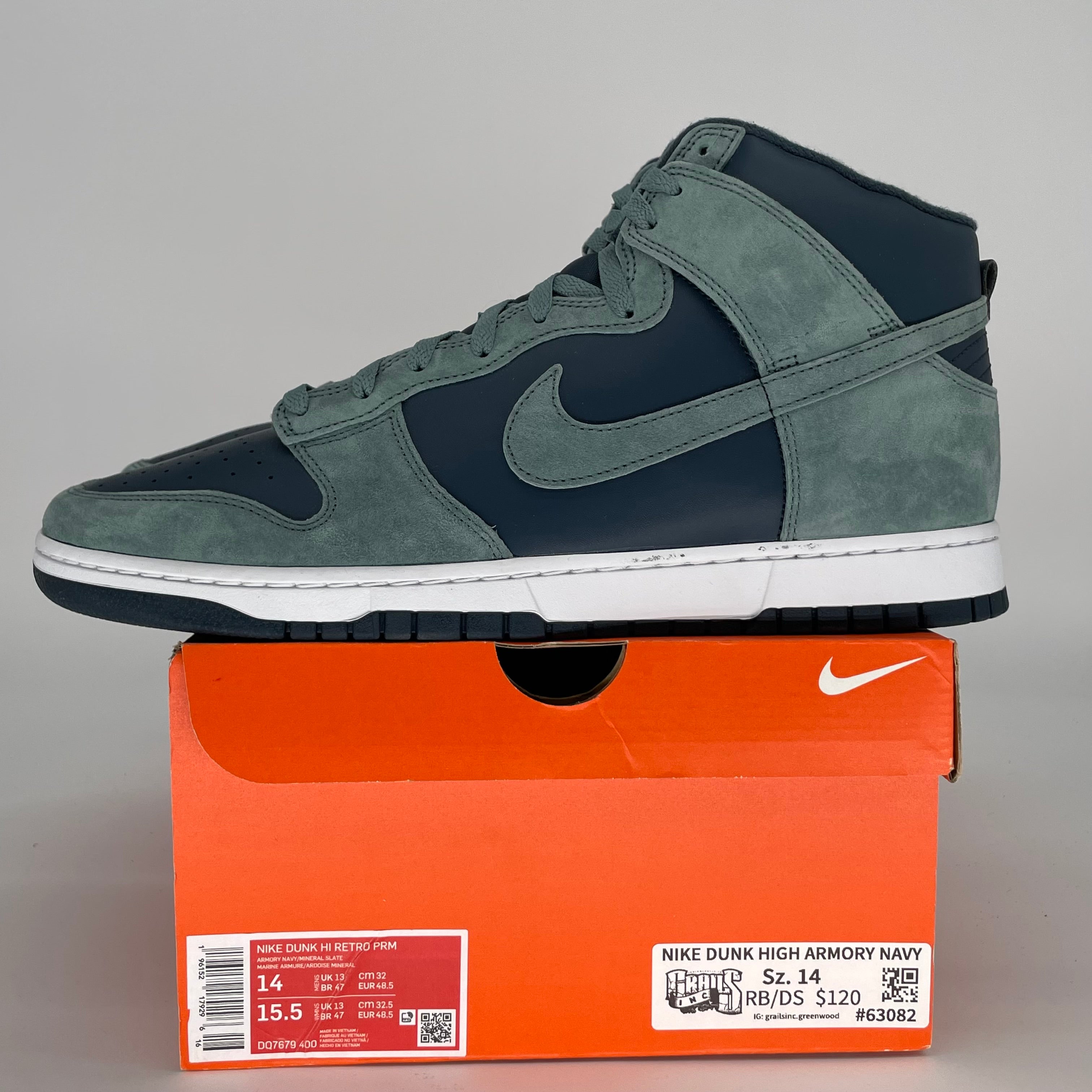 NIKE DUNK HIGH ARMORY NAVY SIZE 14/15.5W DQ7679-400