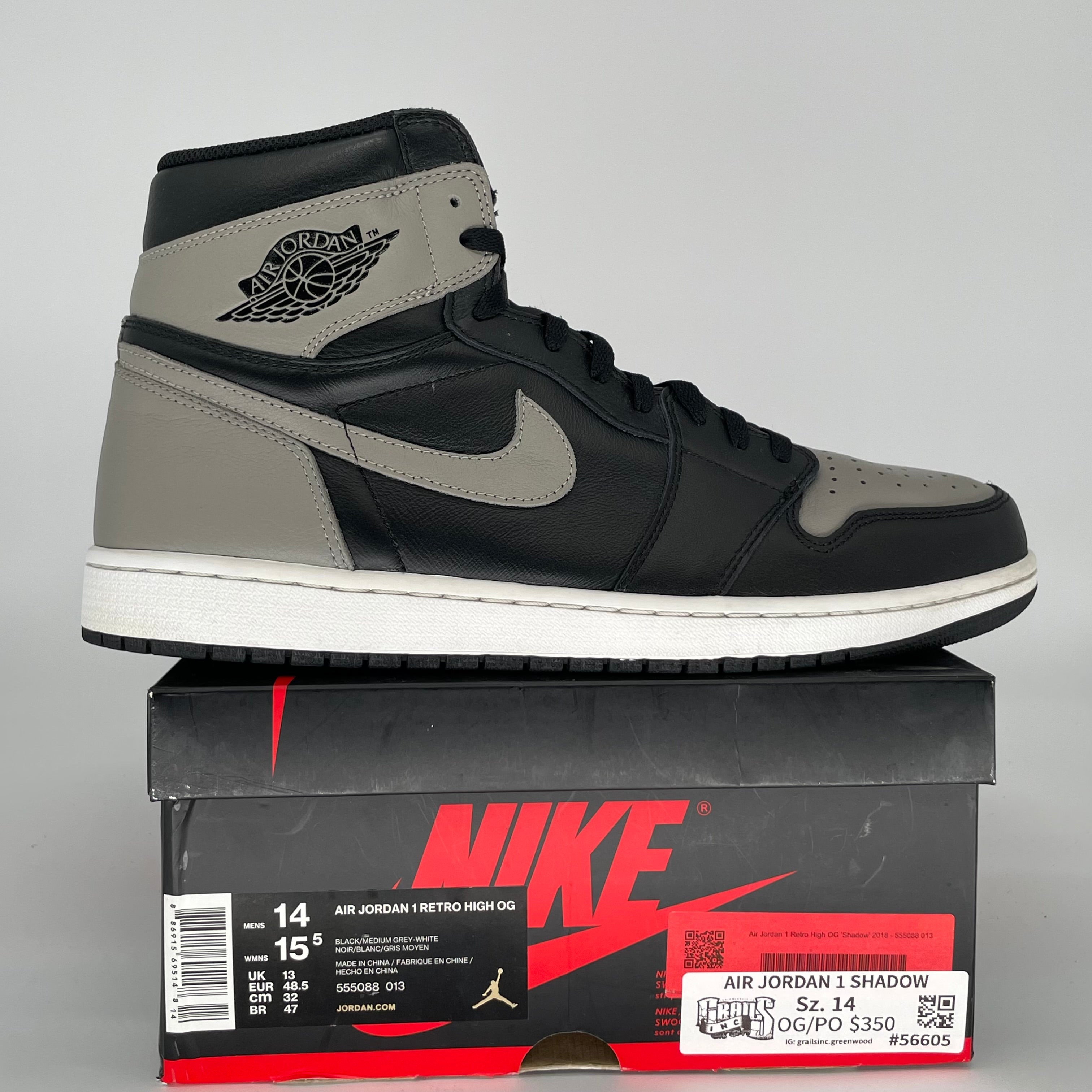 AIR JORDAN 1 SHADOW SIZE 14 555088-013