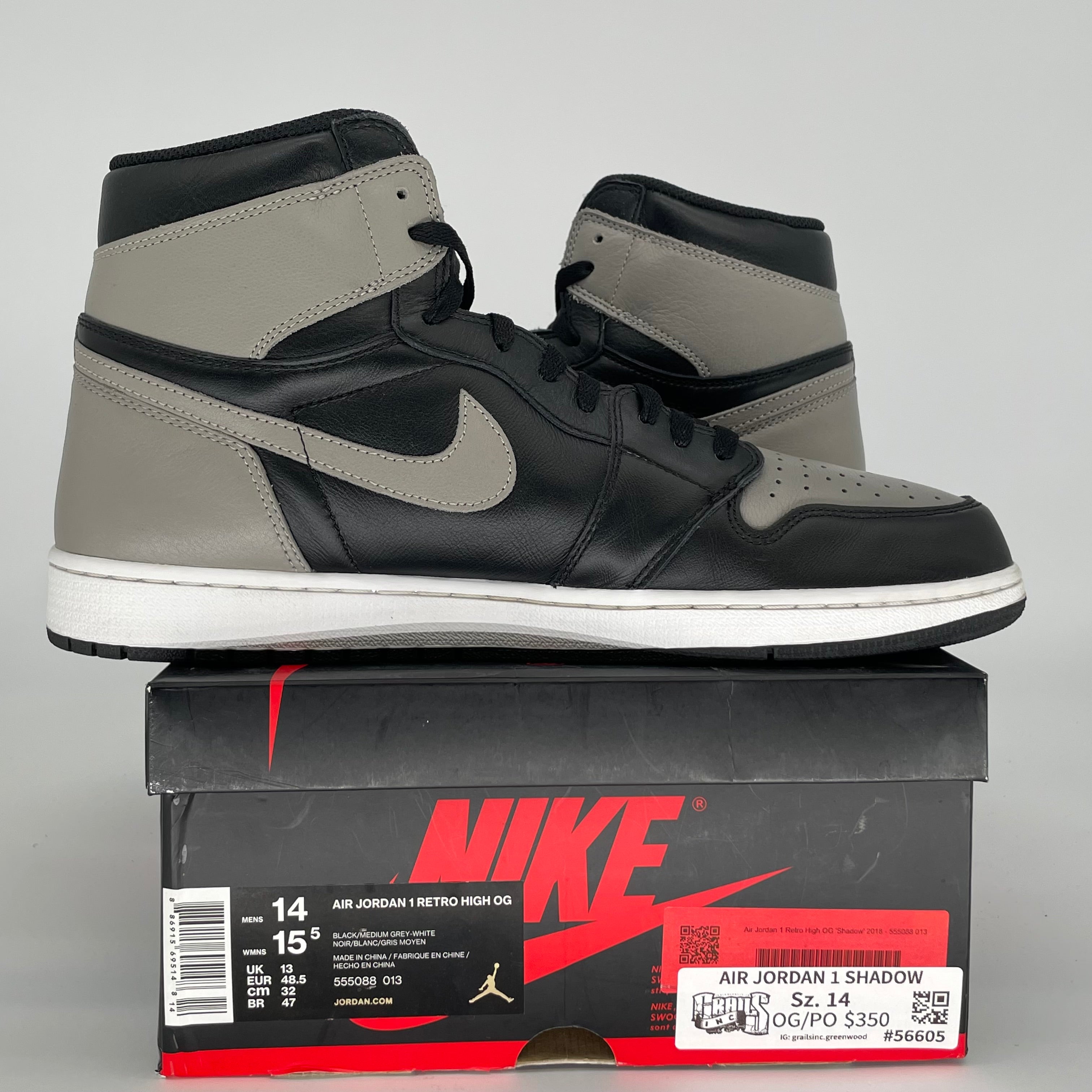 AIR JORDAN 1 SHADOW SIZE 14 555088-013