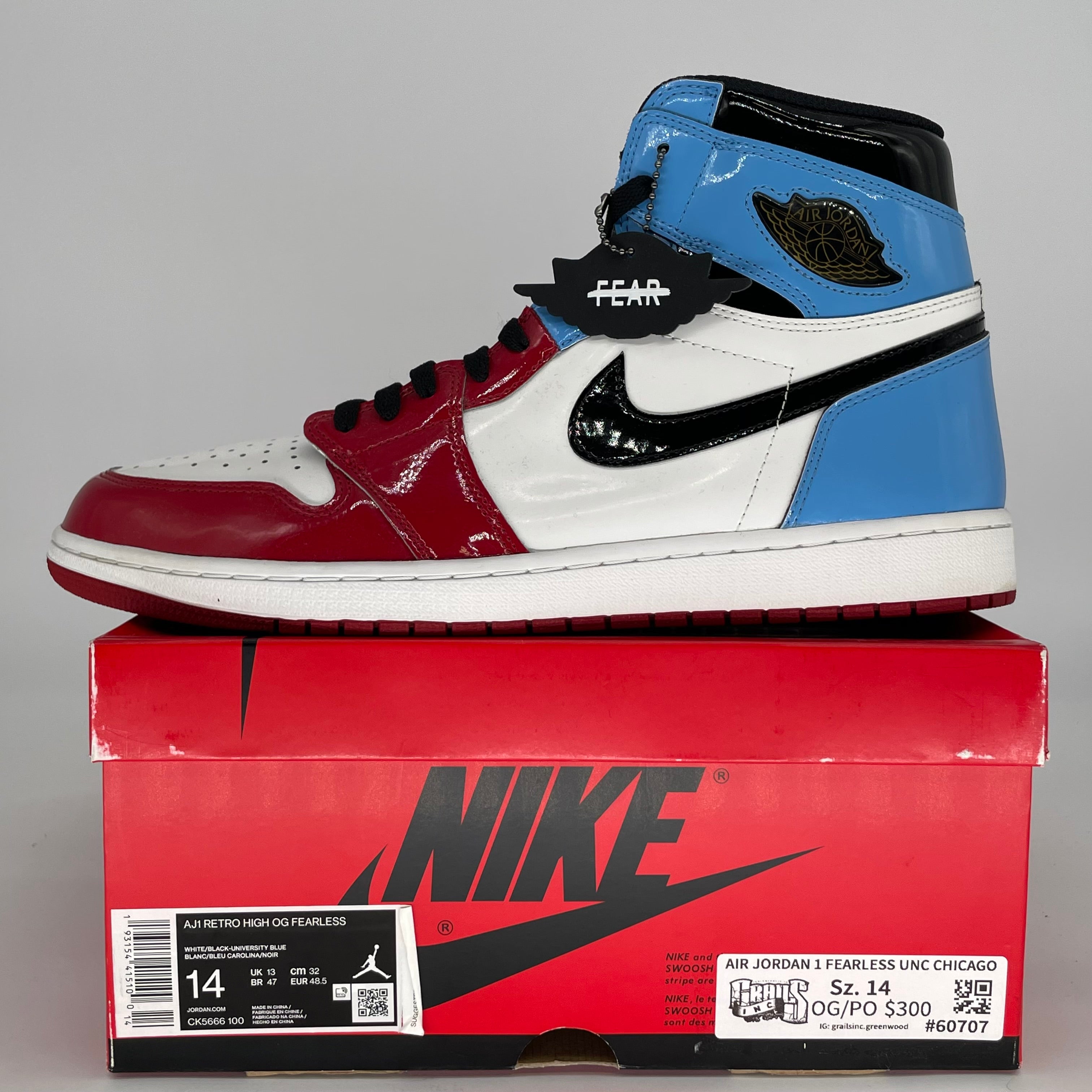 AIR JORDAN 1 FEARLESS UNC CHICAGO SIZE 14/15.5W CK5666-100