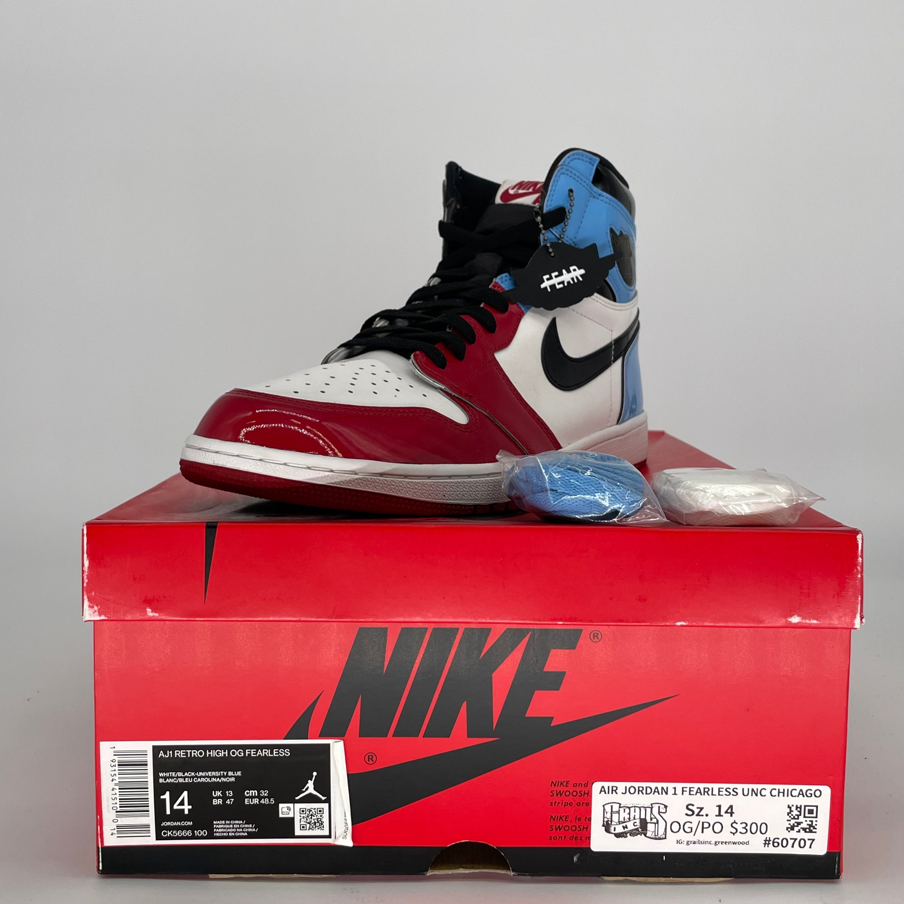 AIR JORDAN 1 FEARLESS UNC CHICAGO SIZE 14/15.5W CK5666-100