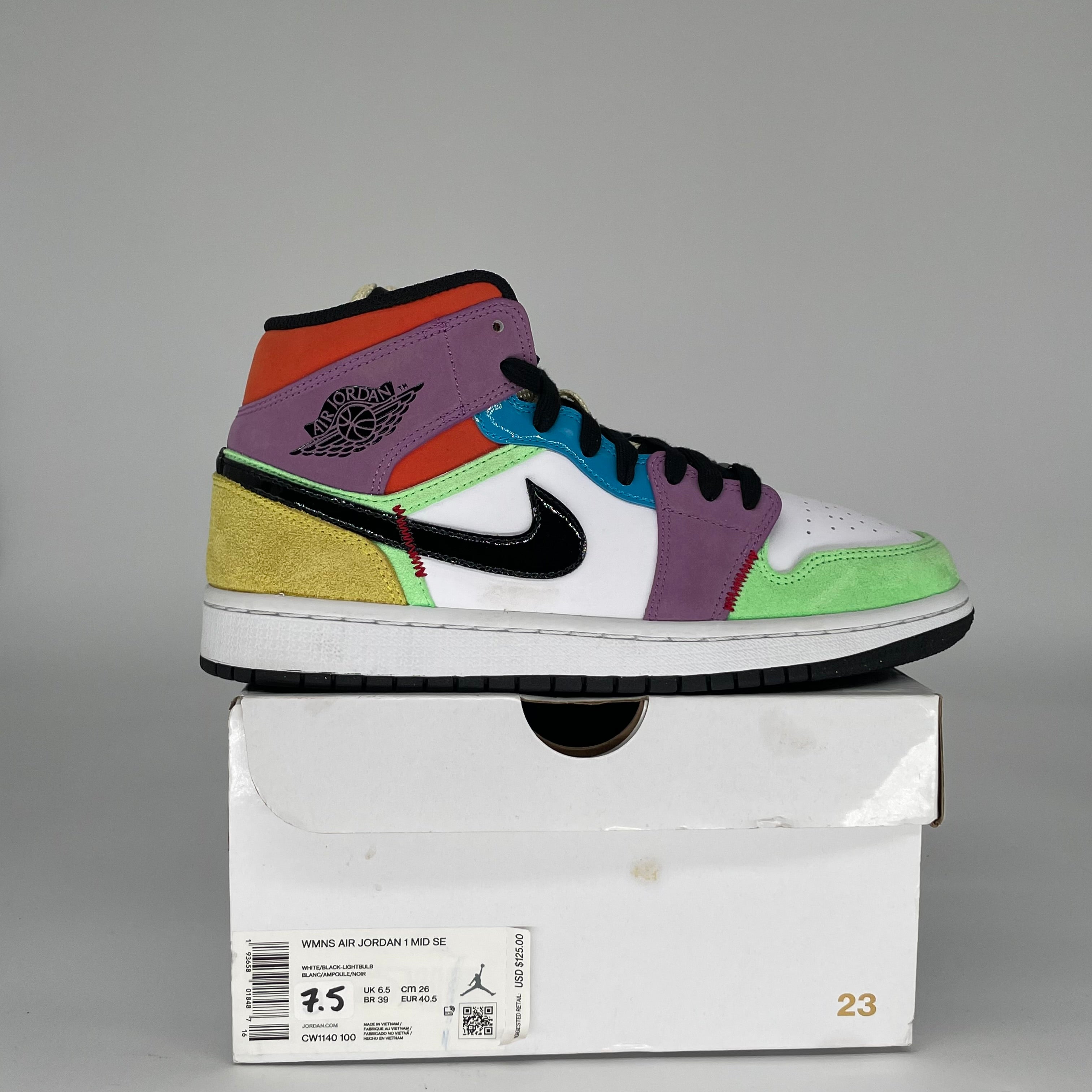 AIR JORDAN 1 MID MULTI COLOR W SIZE 7.5/9W CW1140-100