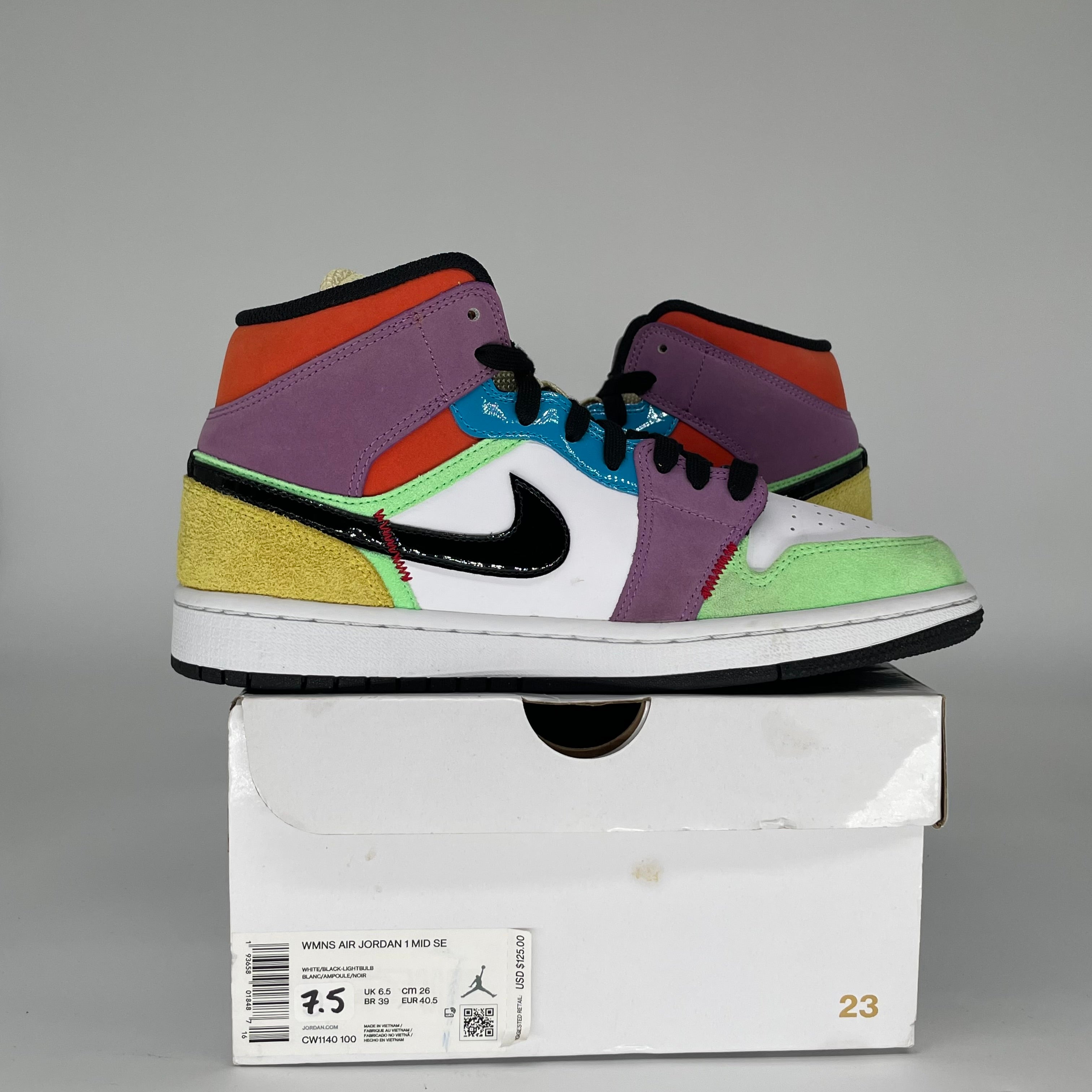 AIR JORDAN 1 MID MULTI COLOR W SIZE 7.5/9W CW1140-100
