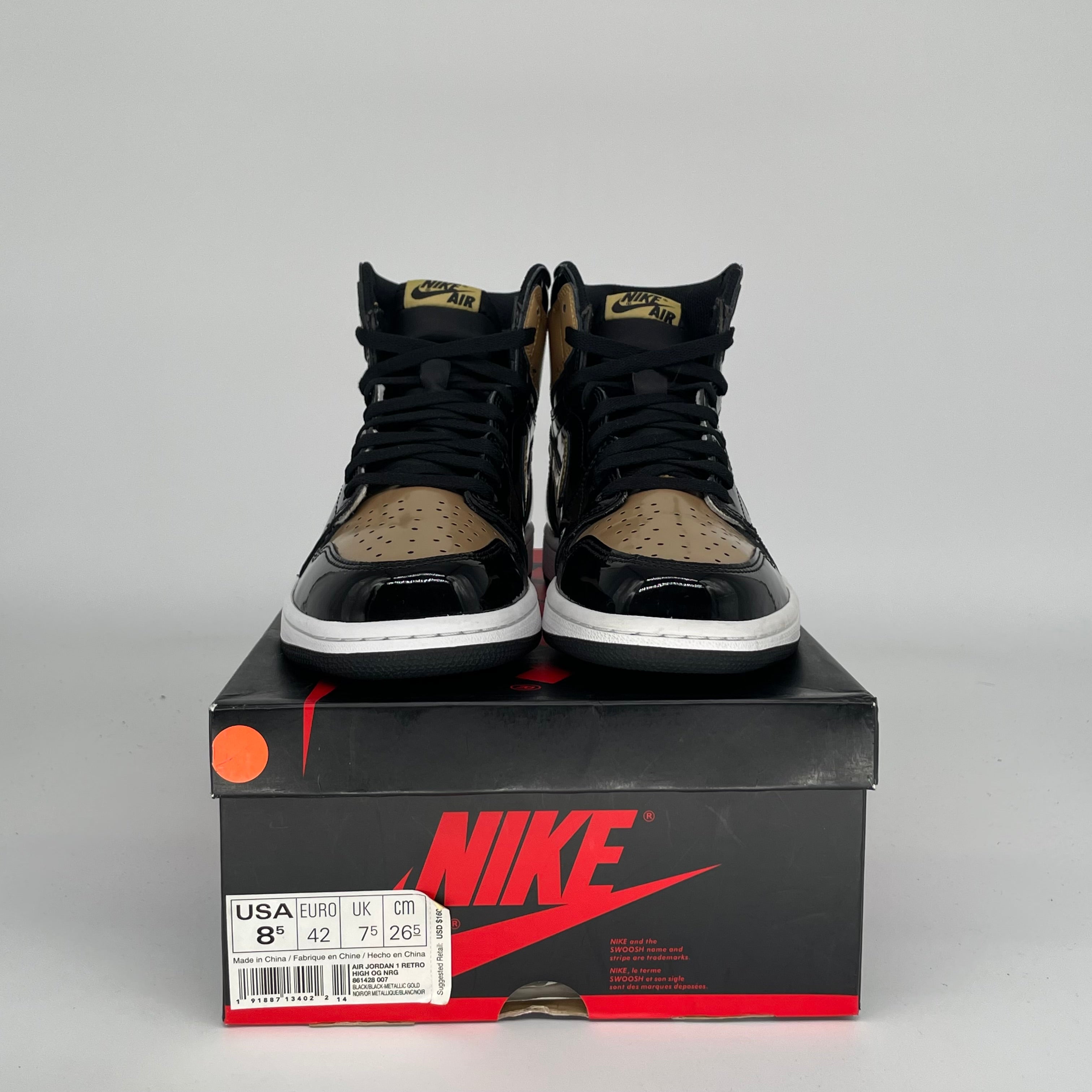AIR JORDAN 1 PATENT GOLD TOE SIZE 8.5 861428-007