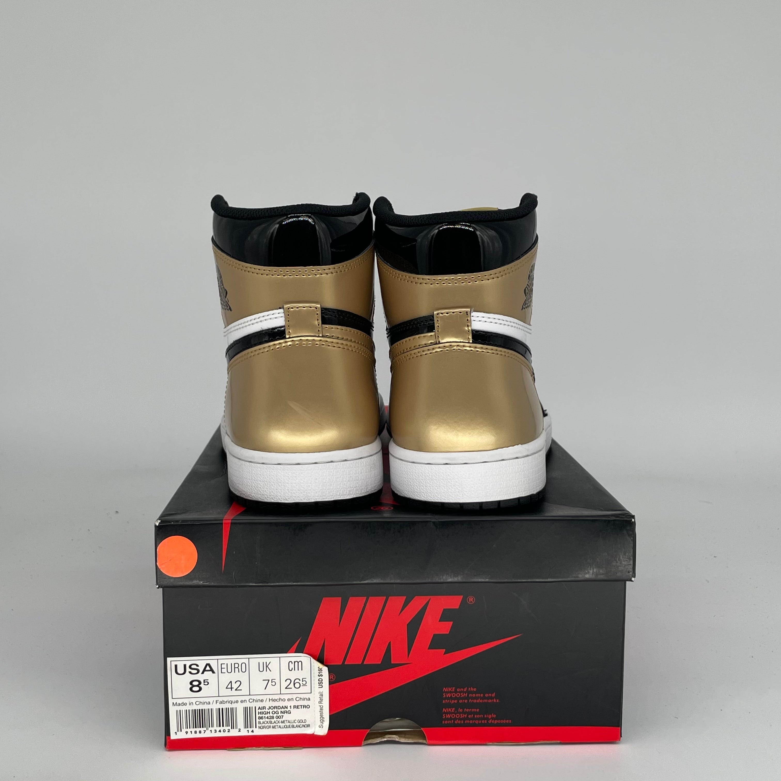 AIR JORDAN 1 PATENT GOLD TOE SIZE 8.5 861428-007