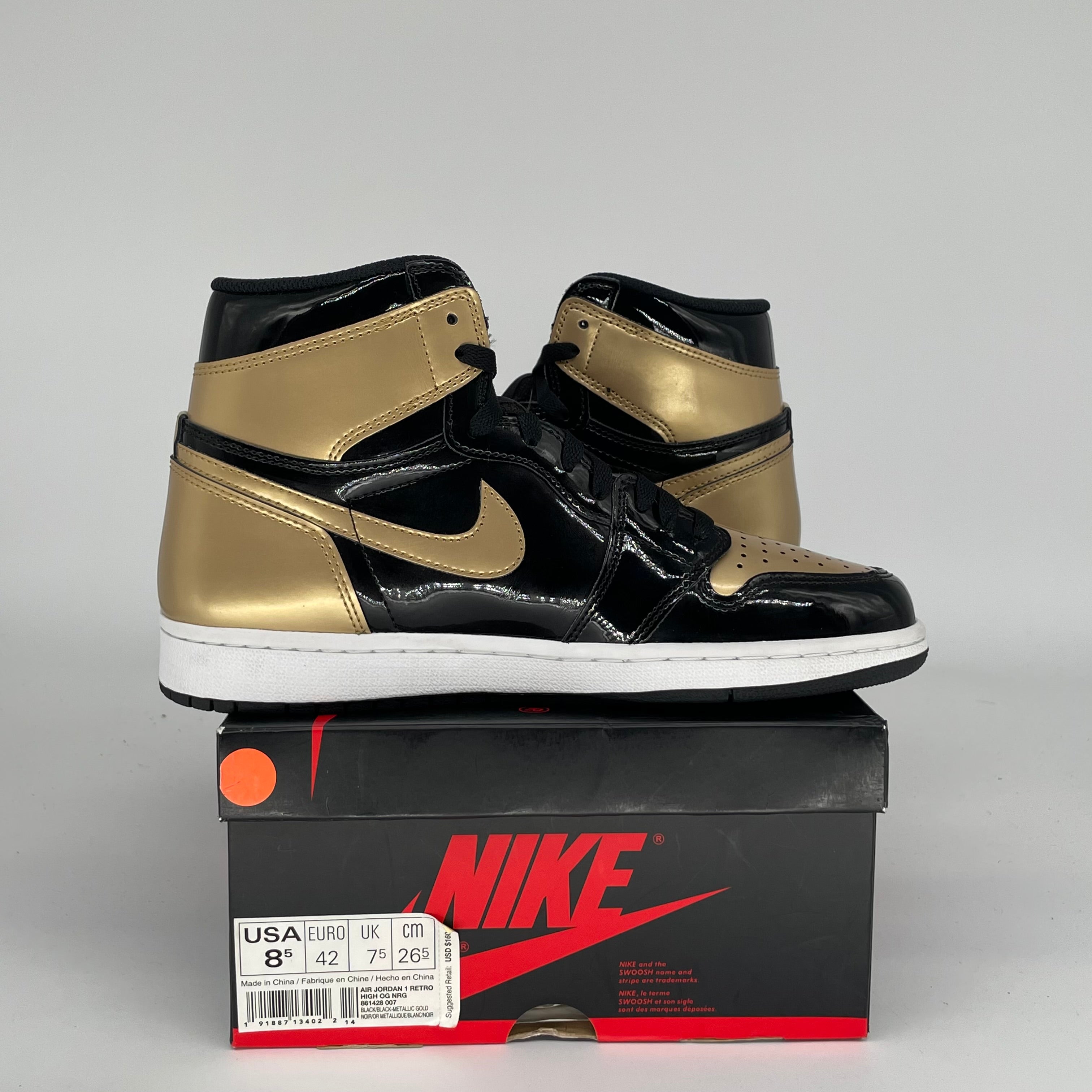 AIR JORDAN 1 PATENT GOLD TOE SIZE 8.5 861428-007