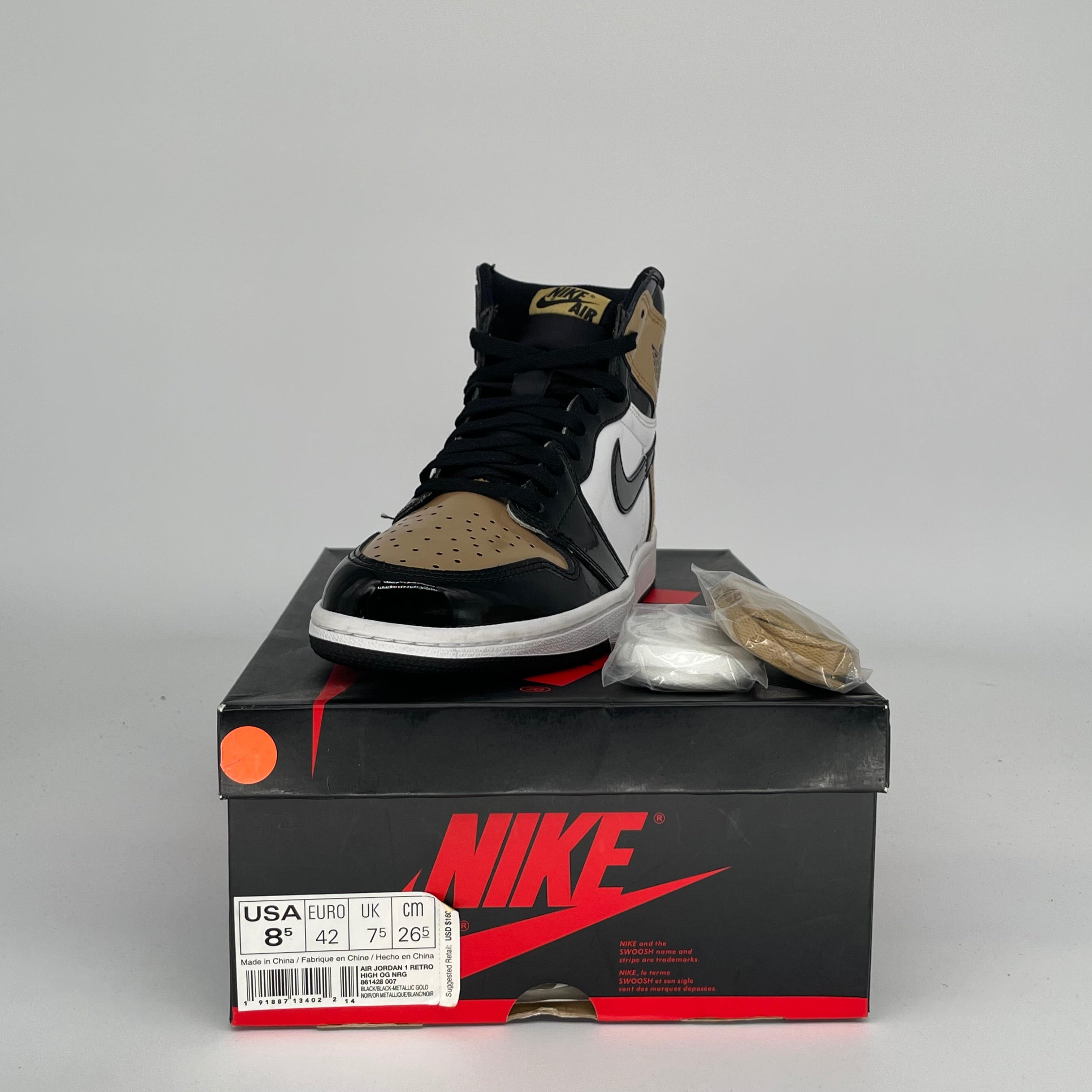 AIR JORDAN 1 PATENT GOLD TOE SIZE 8.5 861428-007