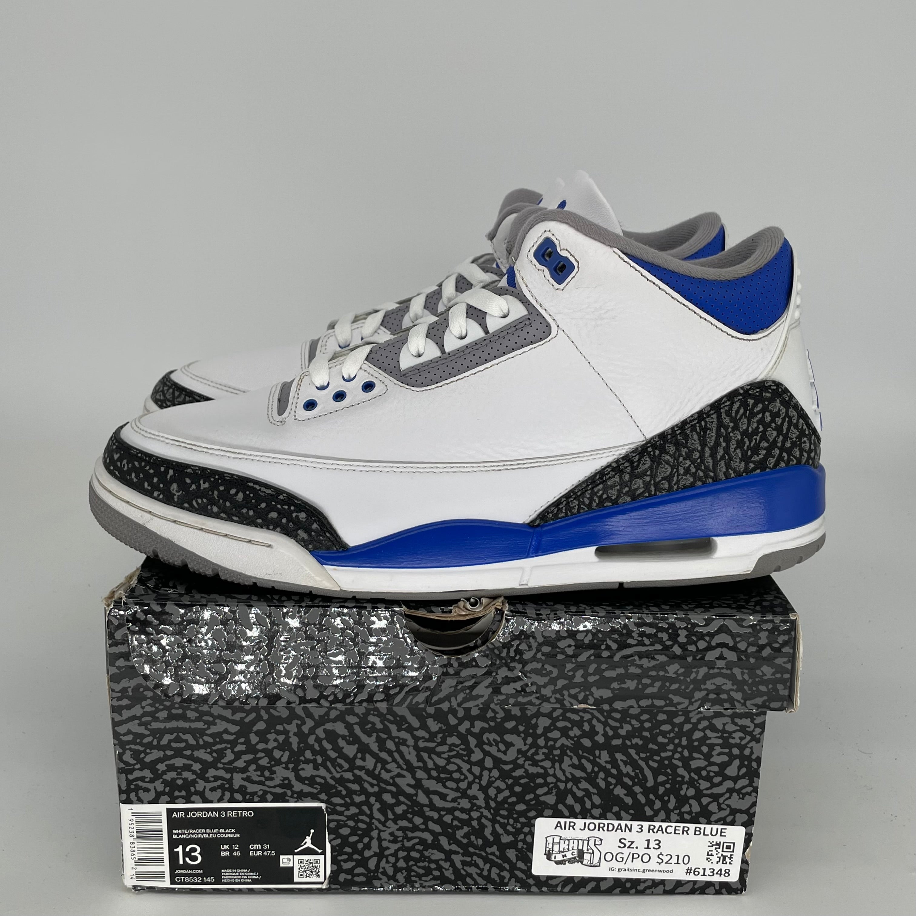 AIR JORDAN 3 RACER BLUE SIZE 13 CT8532-145