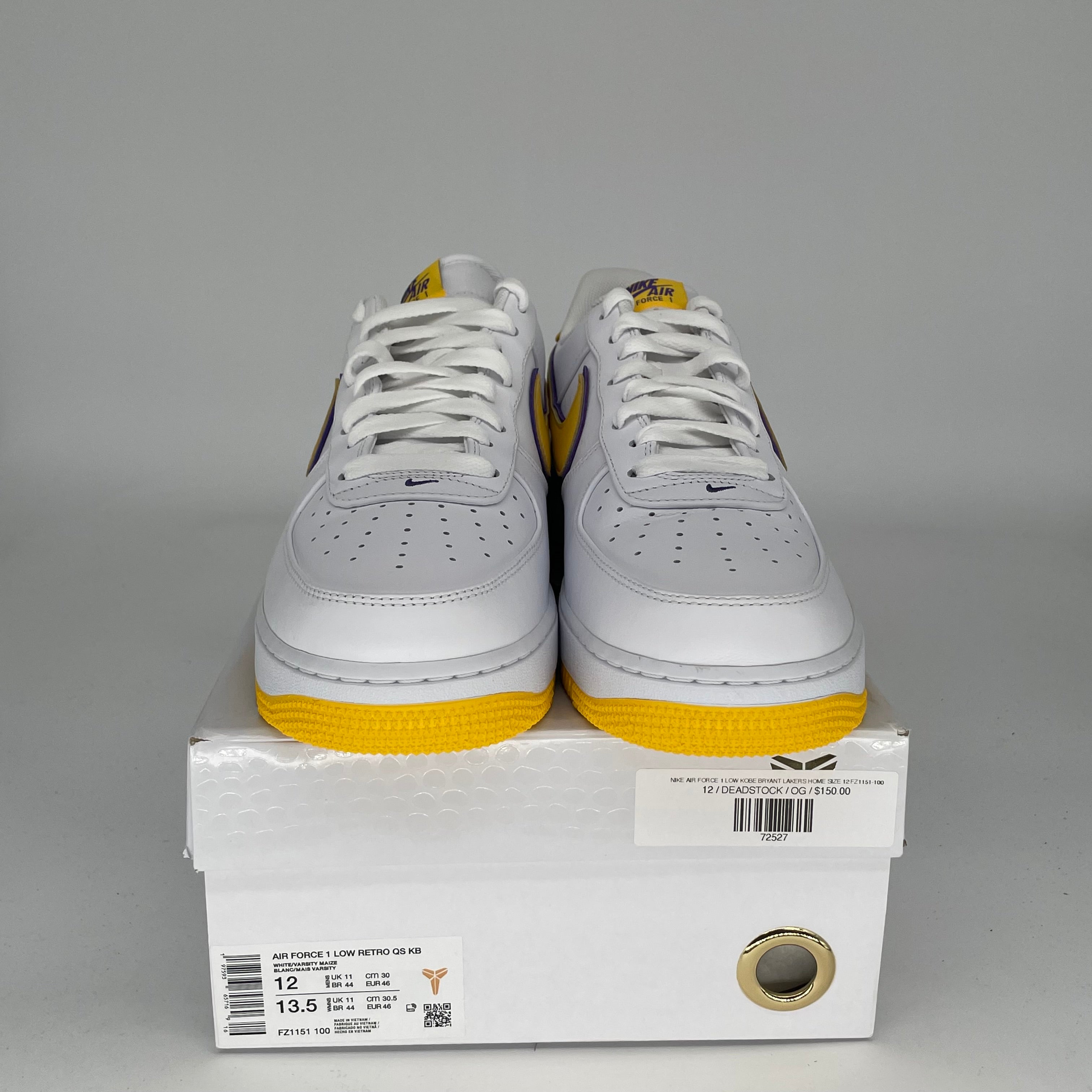 NIKE AIR FORCE 1 LOW KOBE BRYANT LAKERS HOME SIZE 12 FZ1151-100