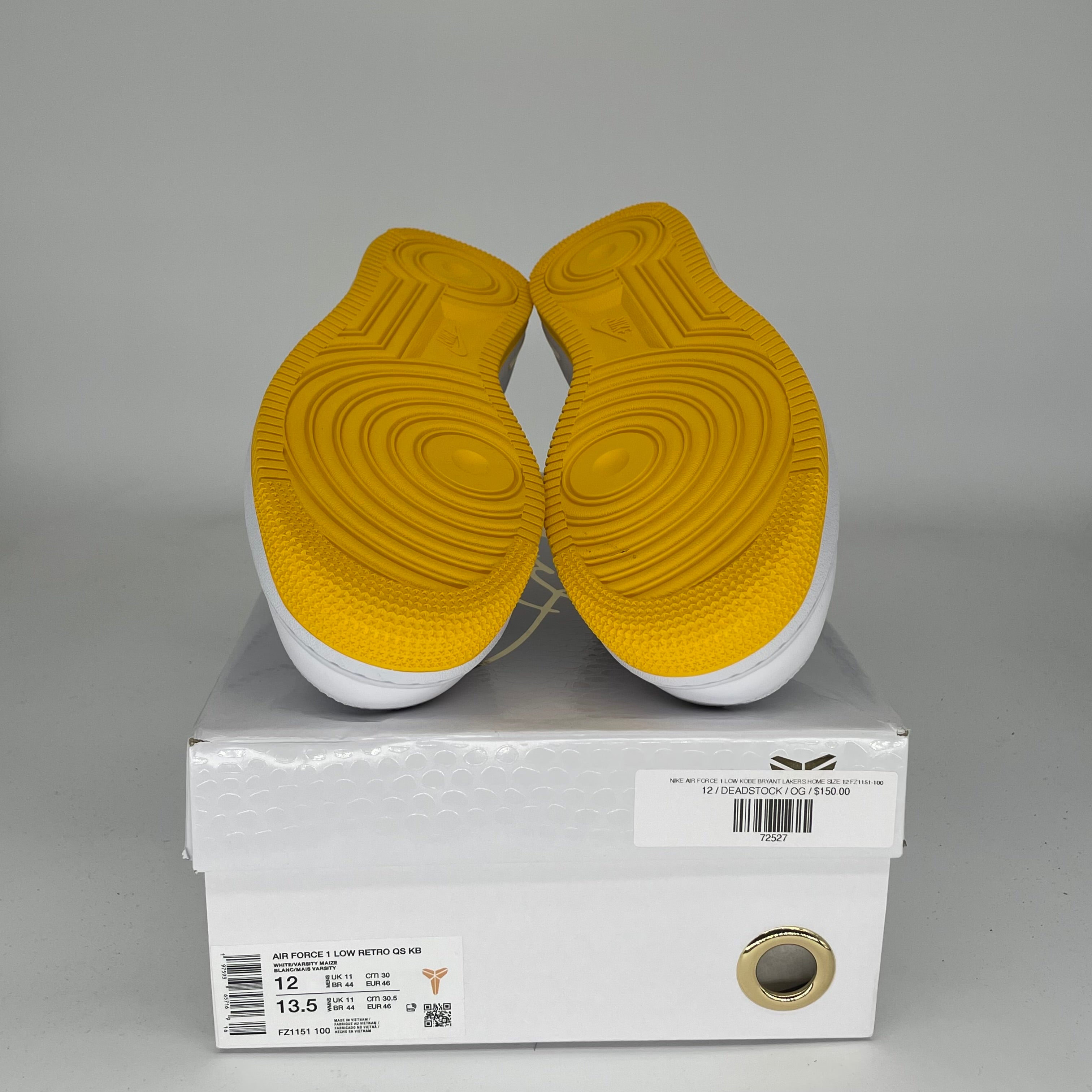 NIKE AIR FORCE 1 LOW KOBE BRYANT LAKERS HOME SIZE 12 FZ1151-100