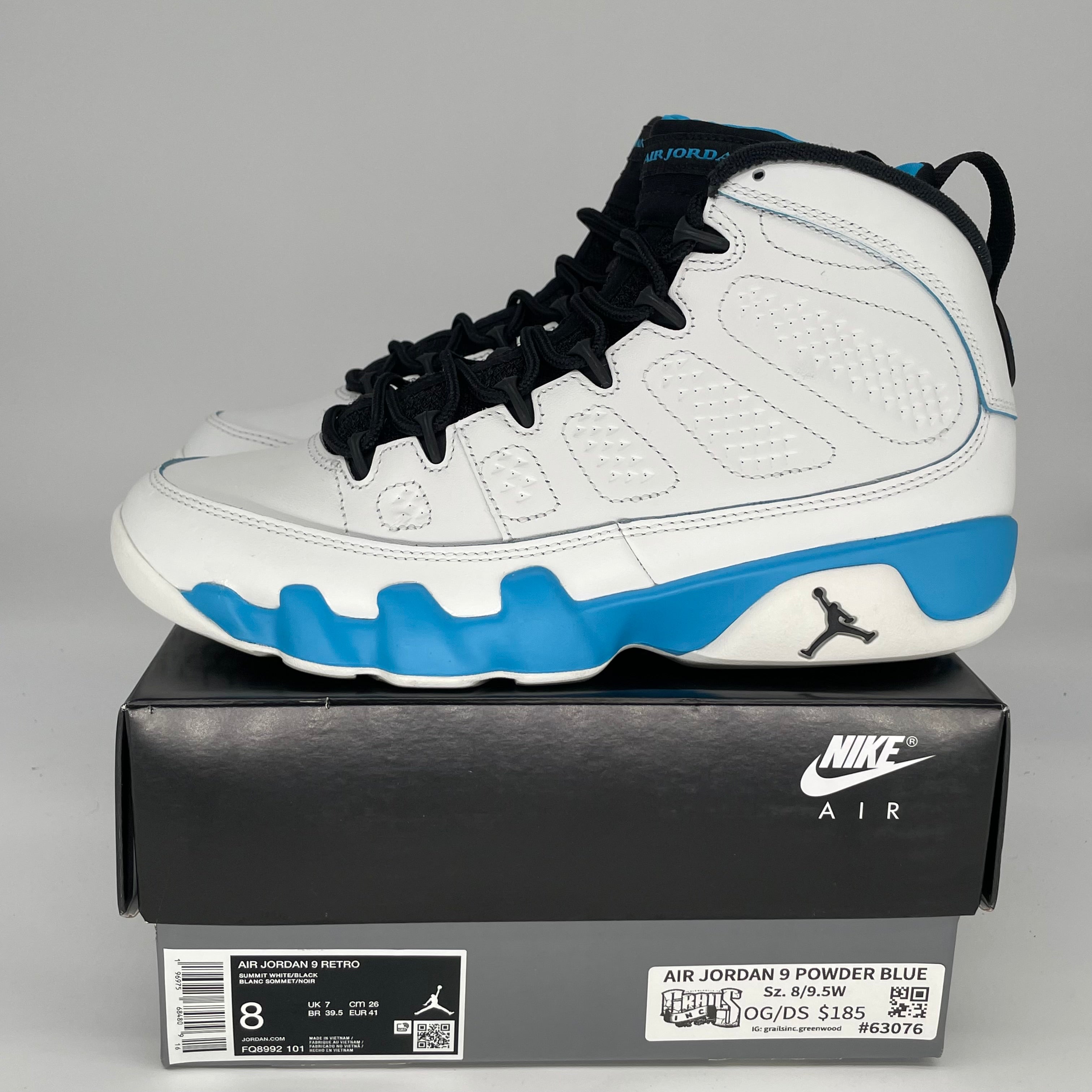 AIR JORDAN 9 POWDER BLUE SIZE 8 FQ8992-101