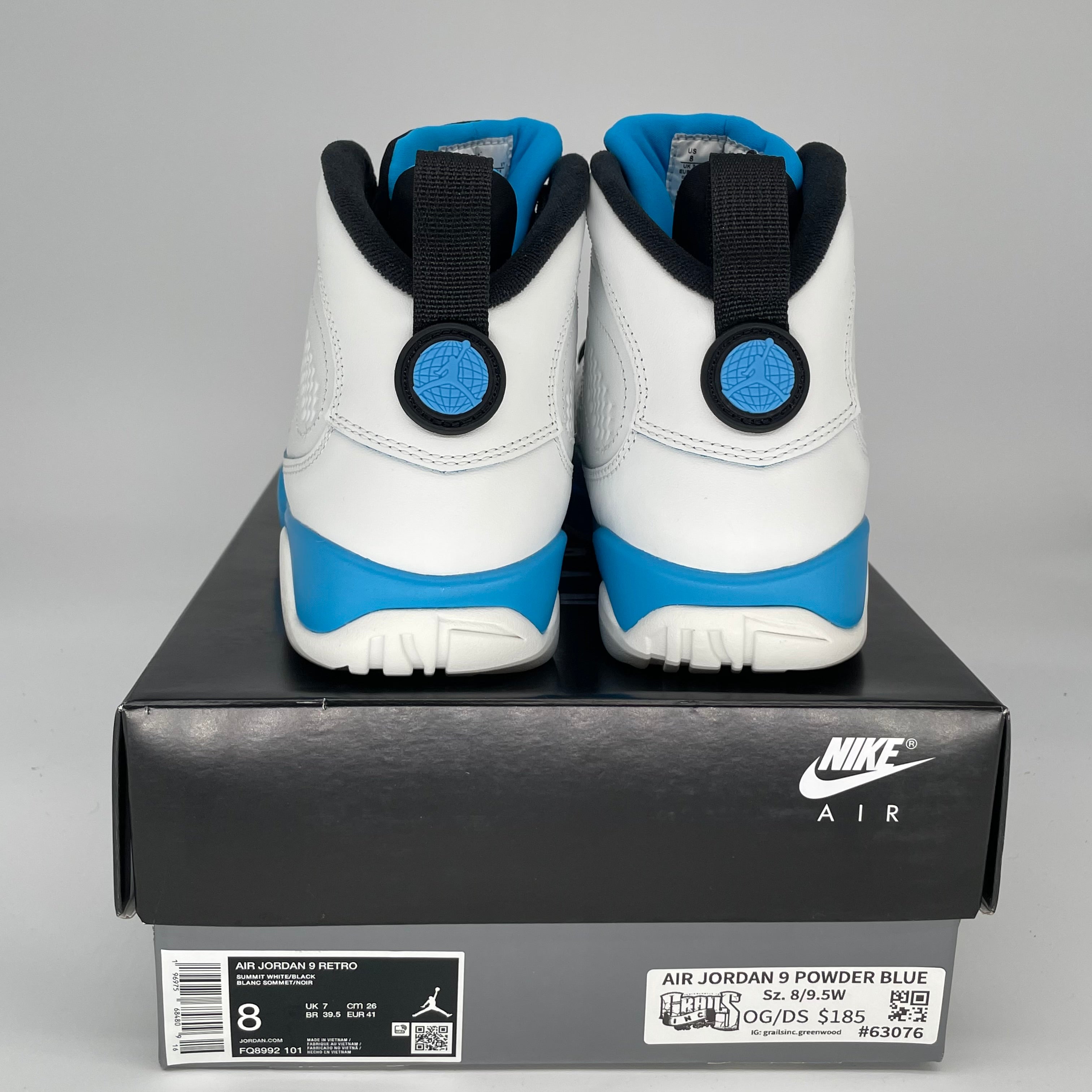 AIR JORDAN 9 POWDER BLUE SIZE 8 FQ8992-101