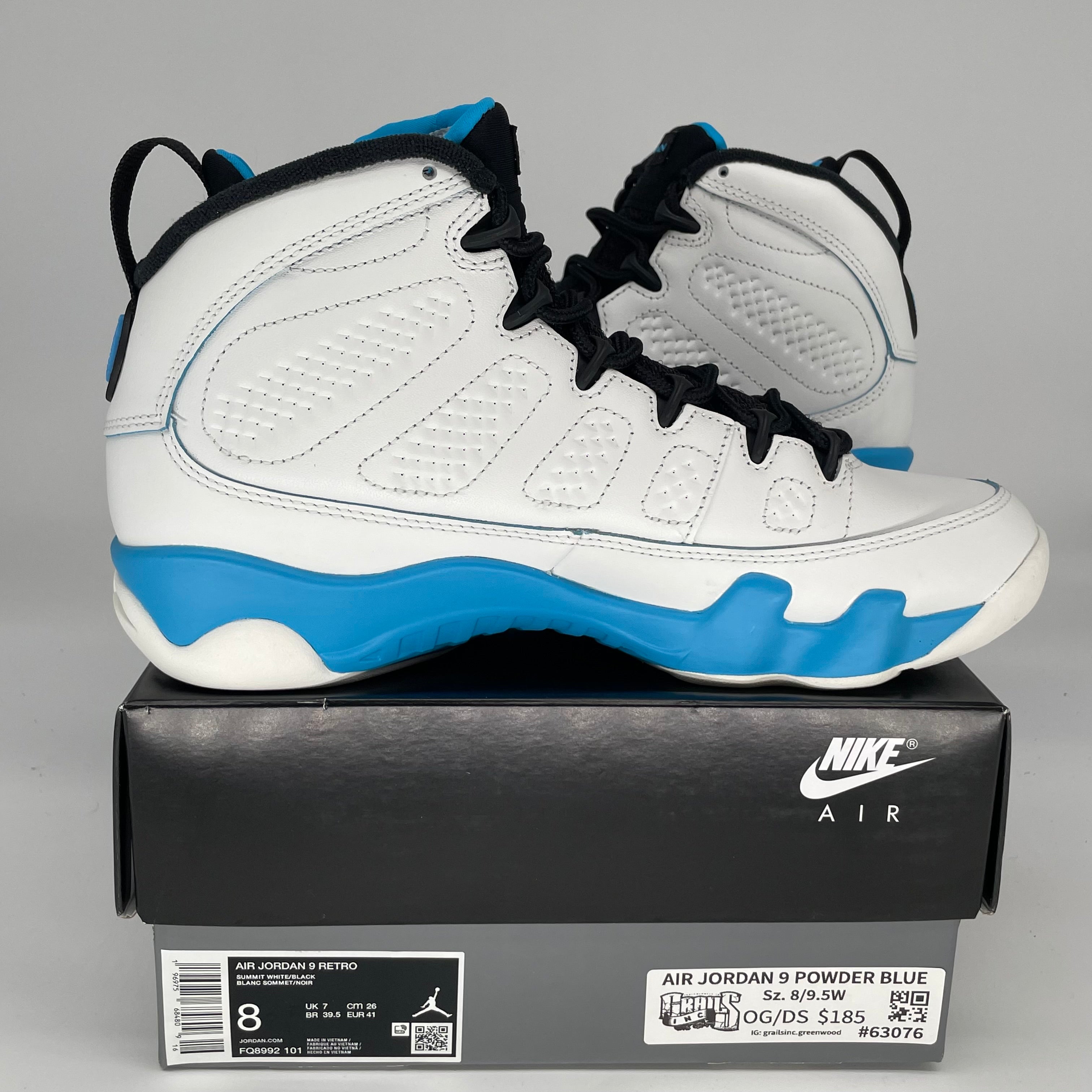 AIR JORDAN 9 POWDER BLUE SIZE 8 FQ8992-101
