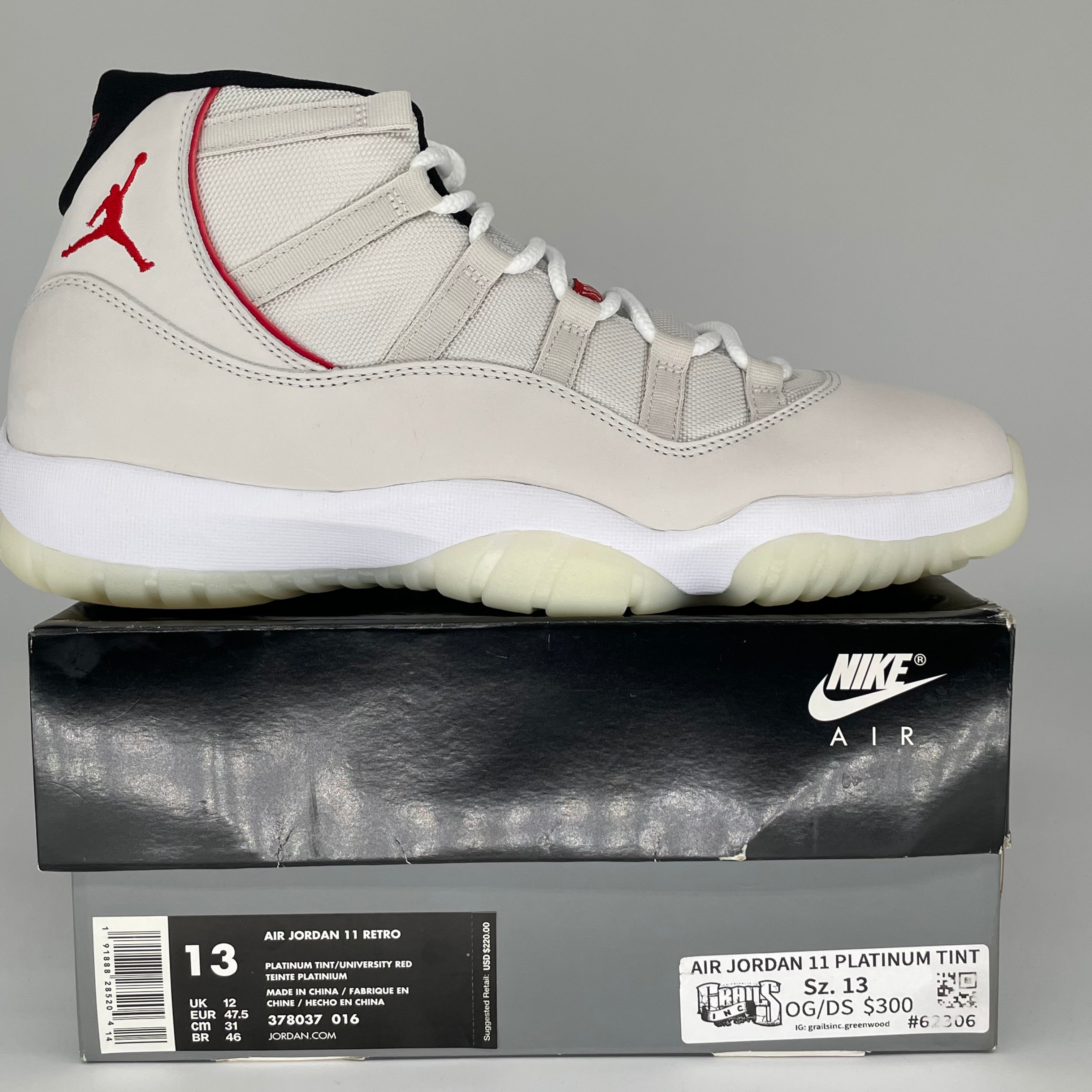 AIR JORDAN 11 PLATINUM TINT SIZE 13 378037-016