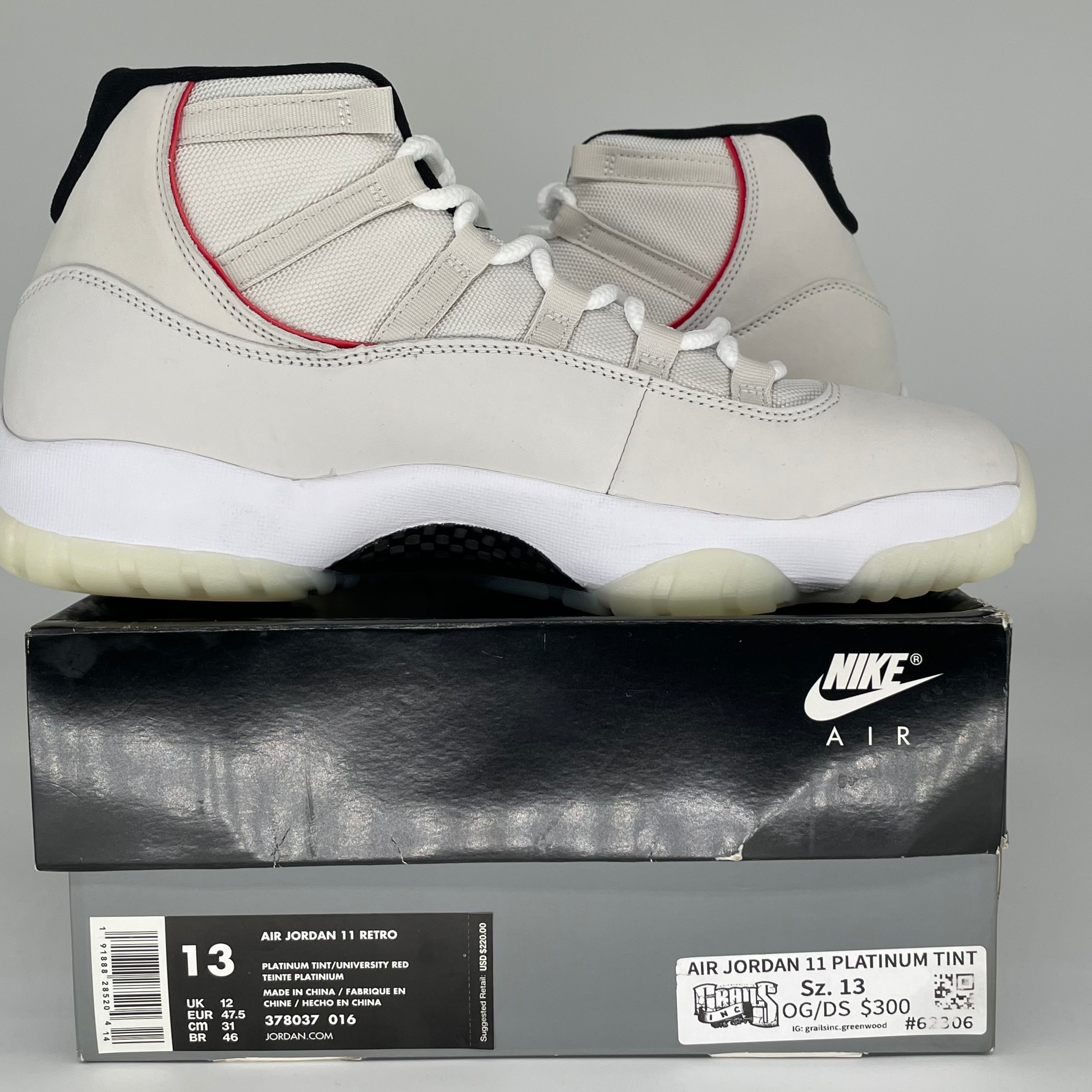 AIR JORDAN 11 PLATINUM TINT SIZE 13 378037-016