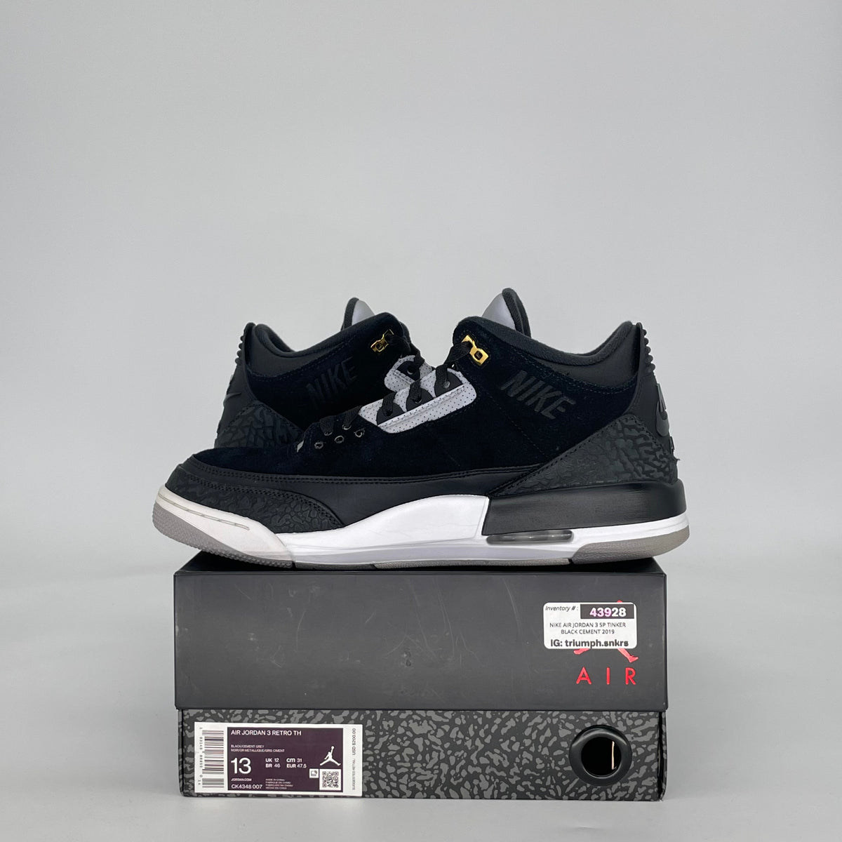 Jordan 3 Retro Tinker Black Cement Gold